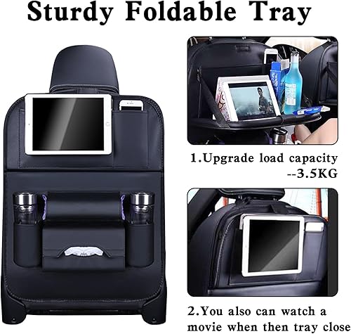 Miniatura 2 de kathson Organizador de asiento de automóvil, bandeja de mesa plegable de piel sintética, protectores de respaldo de asiento, organizador de asiento