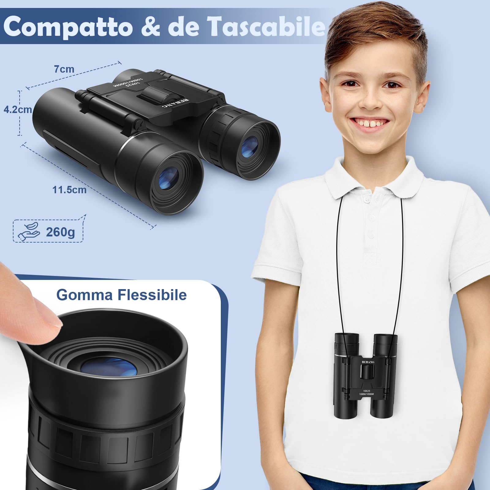 Binocolo 10x25 per bambini adulto, piccolo compatto leggero mini tascabile binocolo per bird watching, viaggi, osservazione delle stelle, caccia, campeggio, concerti, teatro, sportivo, opera