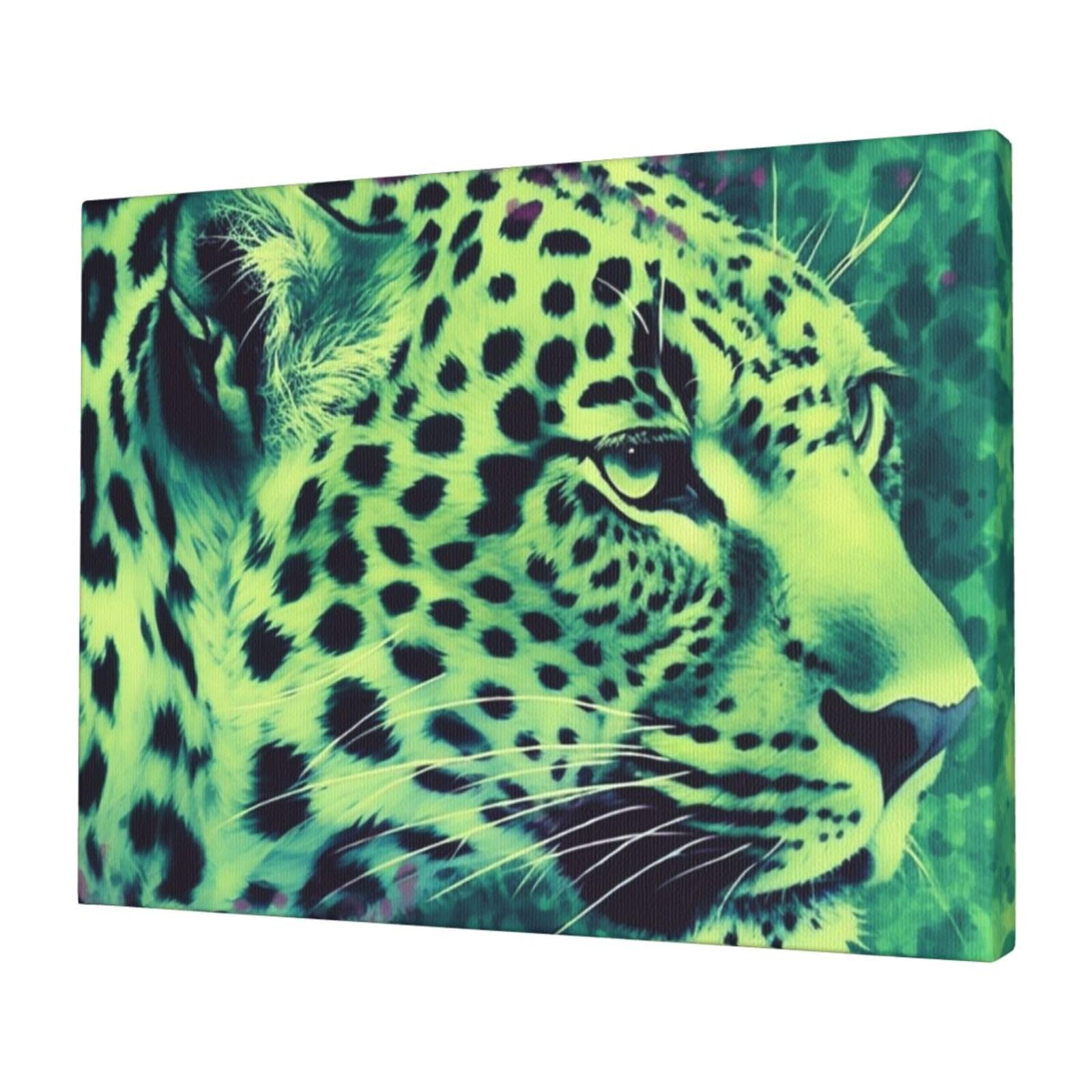 FodPand Canvas Wall Art for Living Room Wall Decor 12"x16" Modern Artwork Painting Pictures Hanging Canvas Prints Green Leopard Aesthetic Wall Art for Bedroom Bathroom Office Wallart Decor
