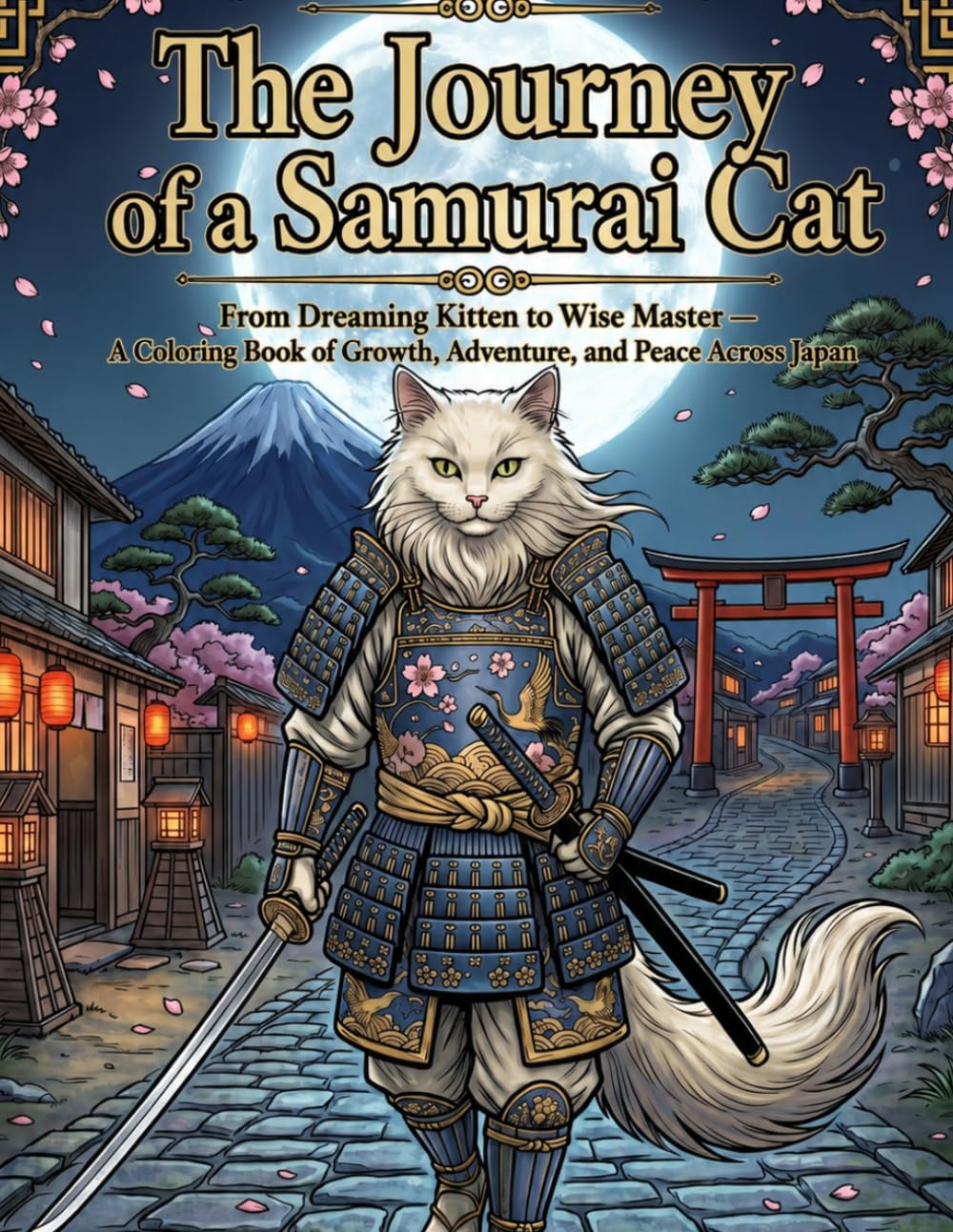The Journey of a Samurai Cat: From Dreaming Kitten to Wise Master — A Coloring Book of Growth, Adventure, and Peace Across Japan