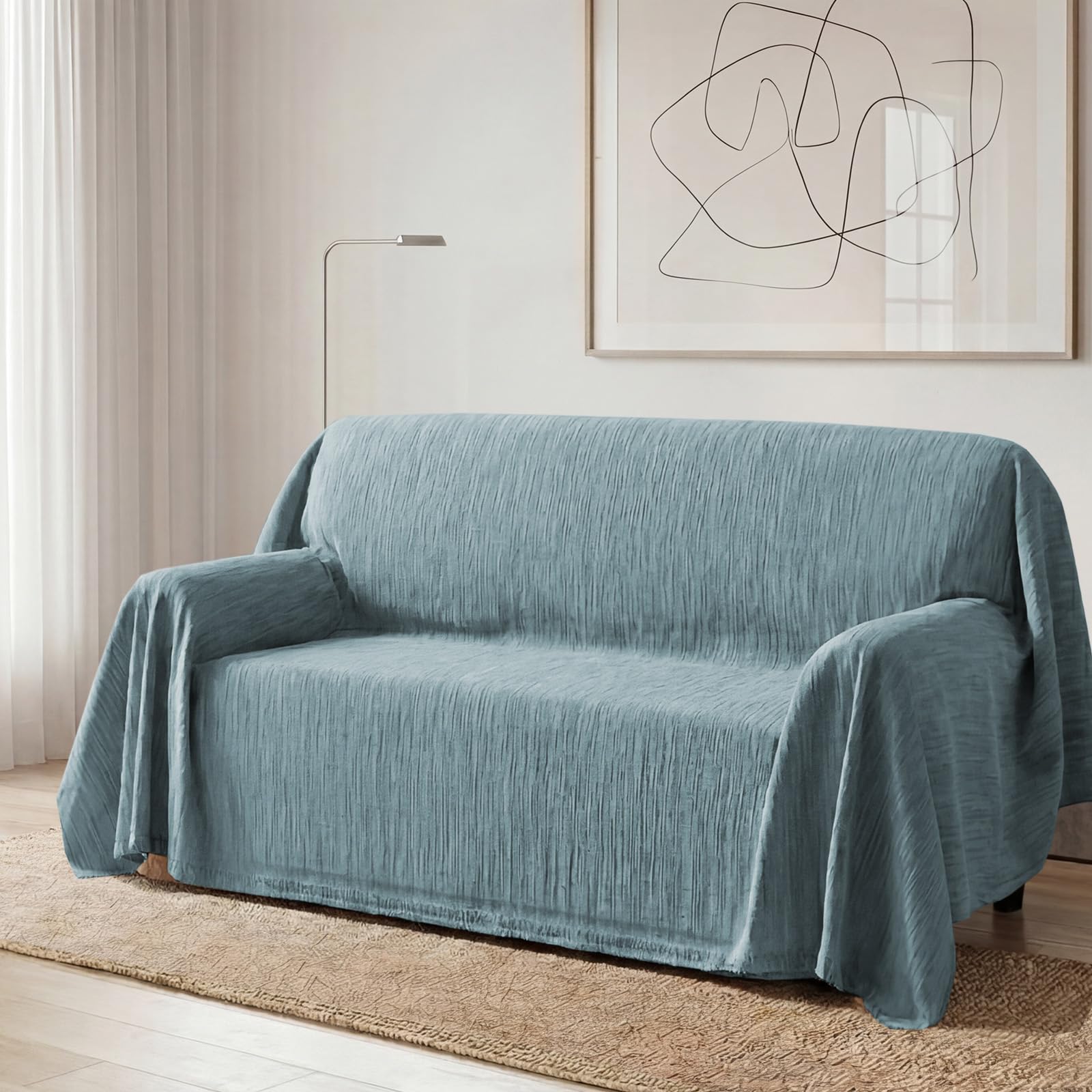 Bellahills Texture Stone Blue Sofa Cover 3 Seater Chenille Sofa Covers 2 Seater Armchair Covers L Shape Sofa Slipcover Non-Slip Couch Covers With Tassel Sofa Protector For Sectional Sofa, 180X260cm,