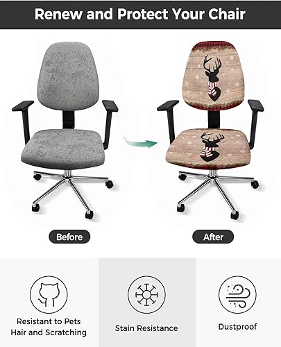 Miniatura 2 de ARTSHOWING Fundas para silla de oficina de Navidad, fundas para respaldo de silla, fundas elásticas para silla de computadora, fundas para silla de