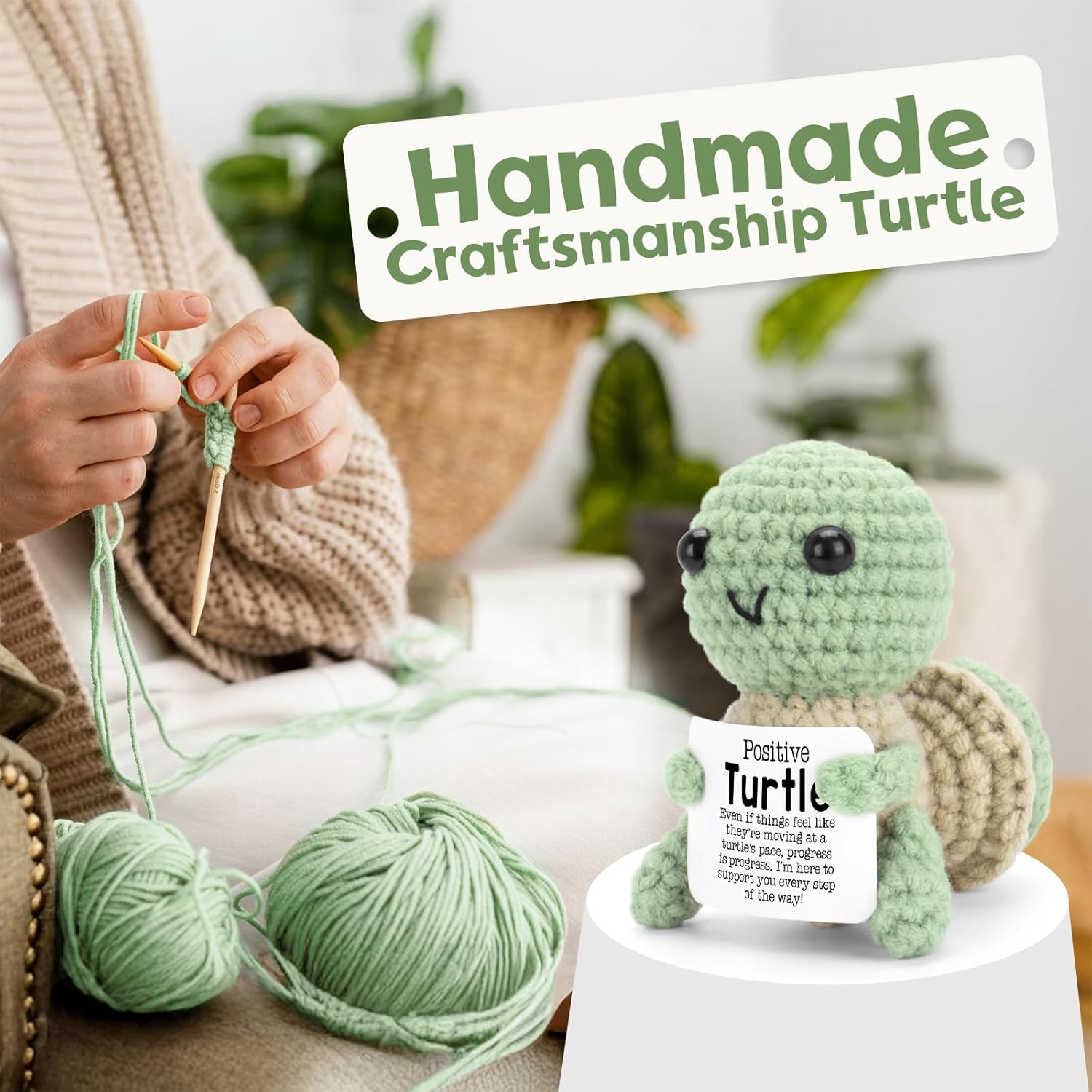 Positive Crochet Turtle Funny Gifts, Emotional Plush Support Emotional Crochet Animals Mini Cute Stuff Handmade Inspirational Turtle Gifts for Women Men