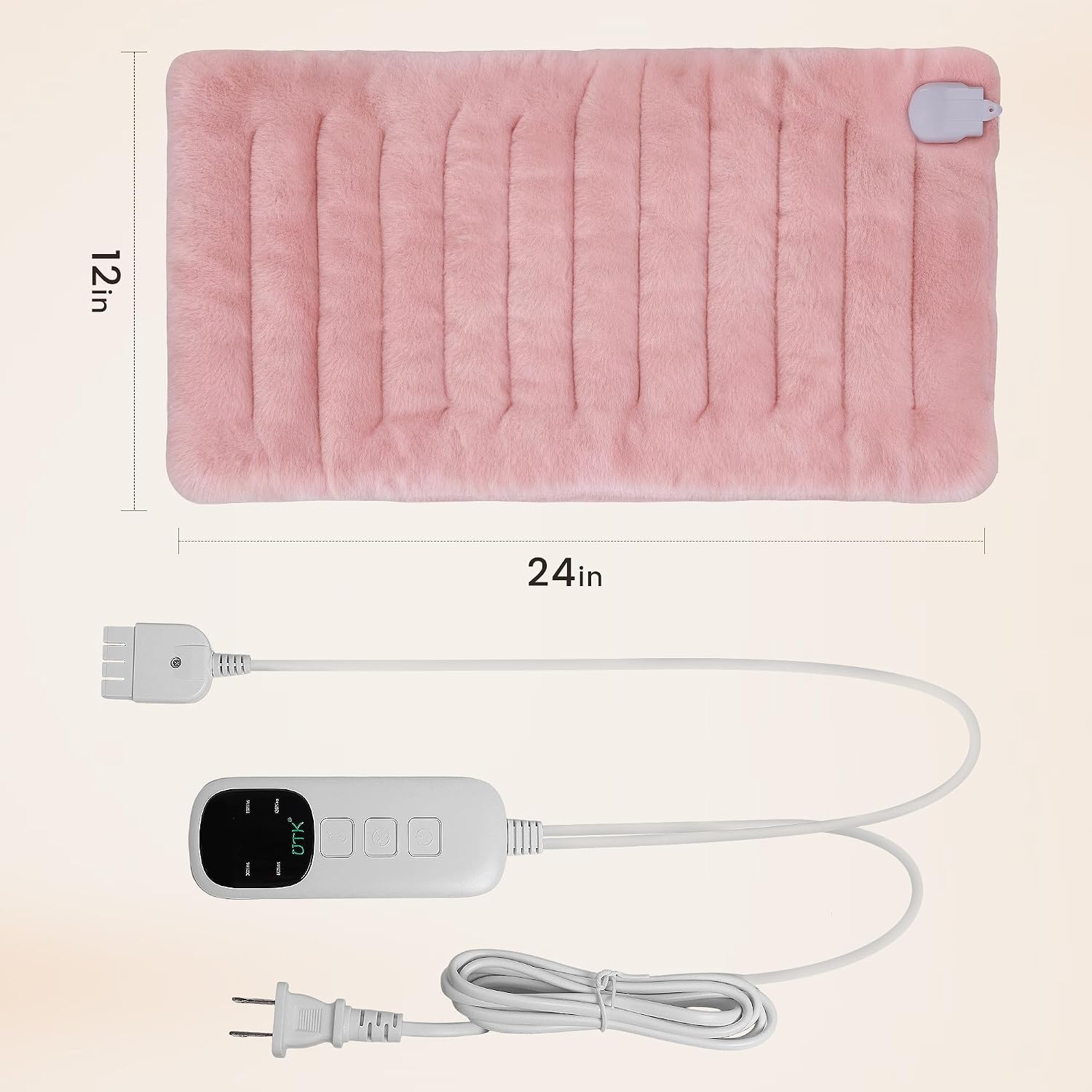 UTK Pink Heating Pad for Back Pain Relief, 12" x 24" Electric Heating Pad for Cramps, Knee, Neck, Shoulders, Soft Flannel Machine Washable Fabric, 6 Heat Settings & Auto-Off(Bright Pink)
