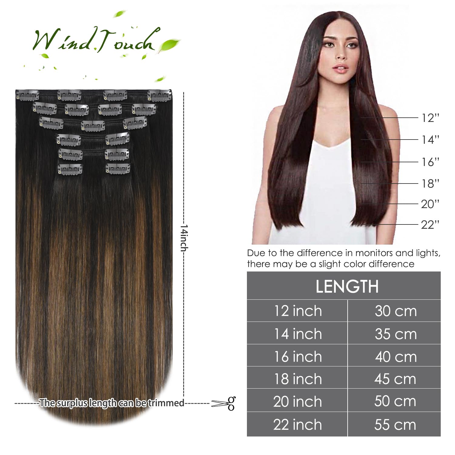 WindTouch Clip in Hair Extensions Human Hair, 15 Inch 75g #4 Medium Brown Hair Extensions for Women Real Human Hair Clip in, Remy Human Hair Extensions Clip ins, Soft Natural Straight — view 55