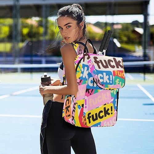 Miniatura 7 de Bolsa de tenis unisex resistente al agua, colorida decoración de dibujos animados, 2 raquetas de tenis, bolsa de gimnasio para mujeres, hombres,