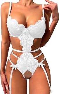 Lingerie for Women Lace Cutout Scalloped Trim Bodysuit Teddy Lingerie Babydoll