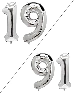AULE 40 Inch Large 19 Balloon Numbers Silver, Big Foil Number Balloons, Giant Helium Happy 19th Birthday Party Decorations for Boy and Girl, Huge Mylar Anniversary Party Supplies