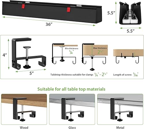 Miniatura 4 de KEEGH Bandeja grande de 36 pulgadas para organizar cables debajo del escritorio, organizador de cables debajo del escritorio, montaje de