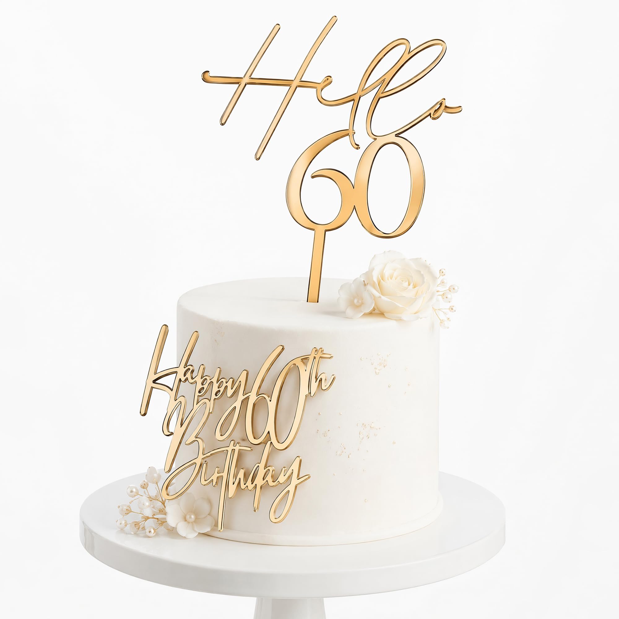 2PCS 60th Birthday Cake Topper Acrylic Cake Decorations Anniversary Party