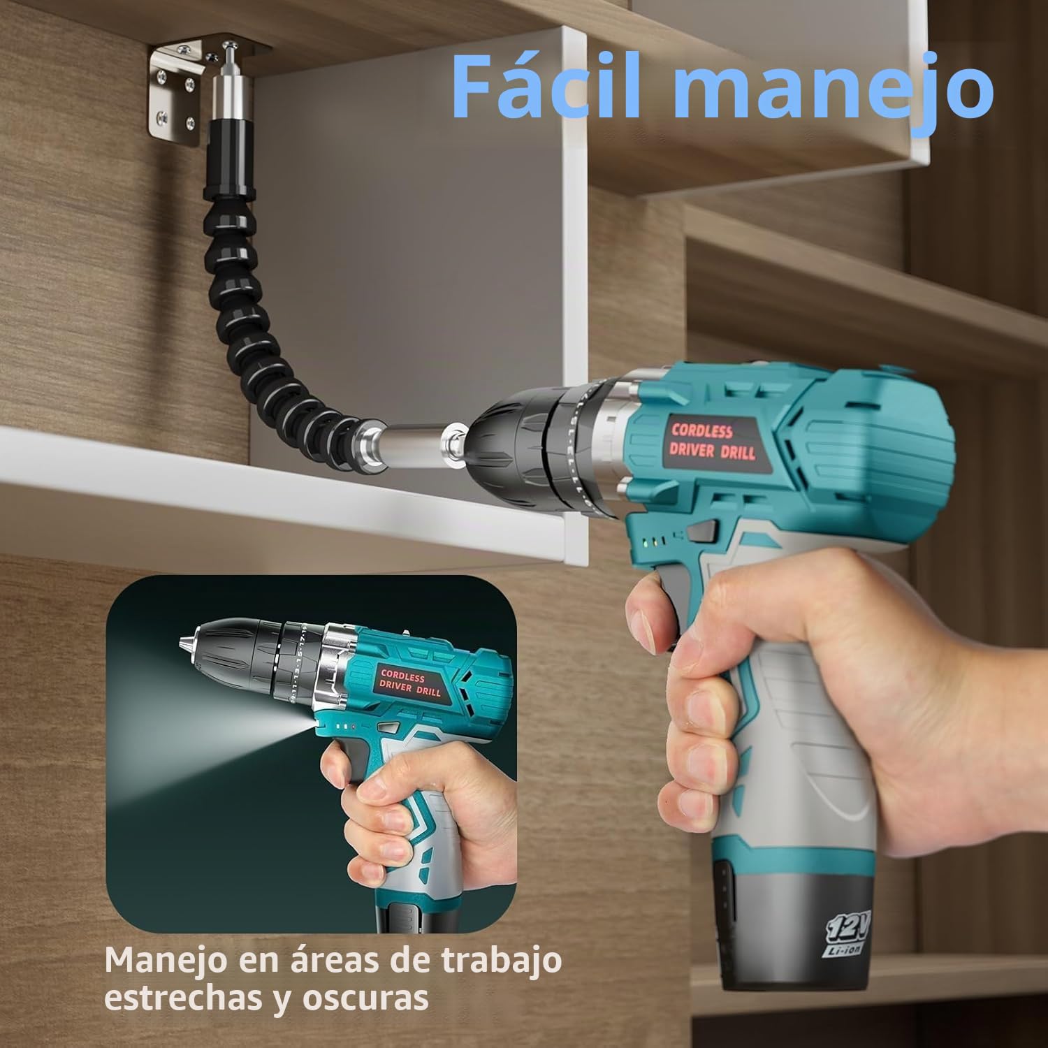 Taladro Atornillador 12V Compacto – Kit Completo para Hogar y Bricolaje: 25 Nm, 2 Baterías 2000 mAh, 25+3 Ajustes, Set de 24 Piezas con Bolsa – Ideal para Montaje de Muebles y Pequeñas Reparaciones