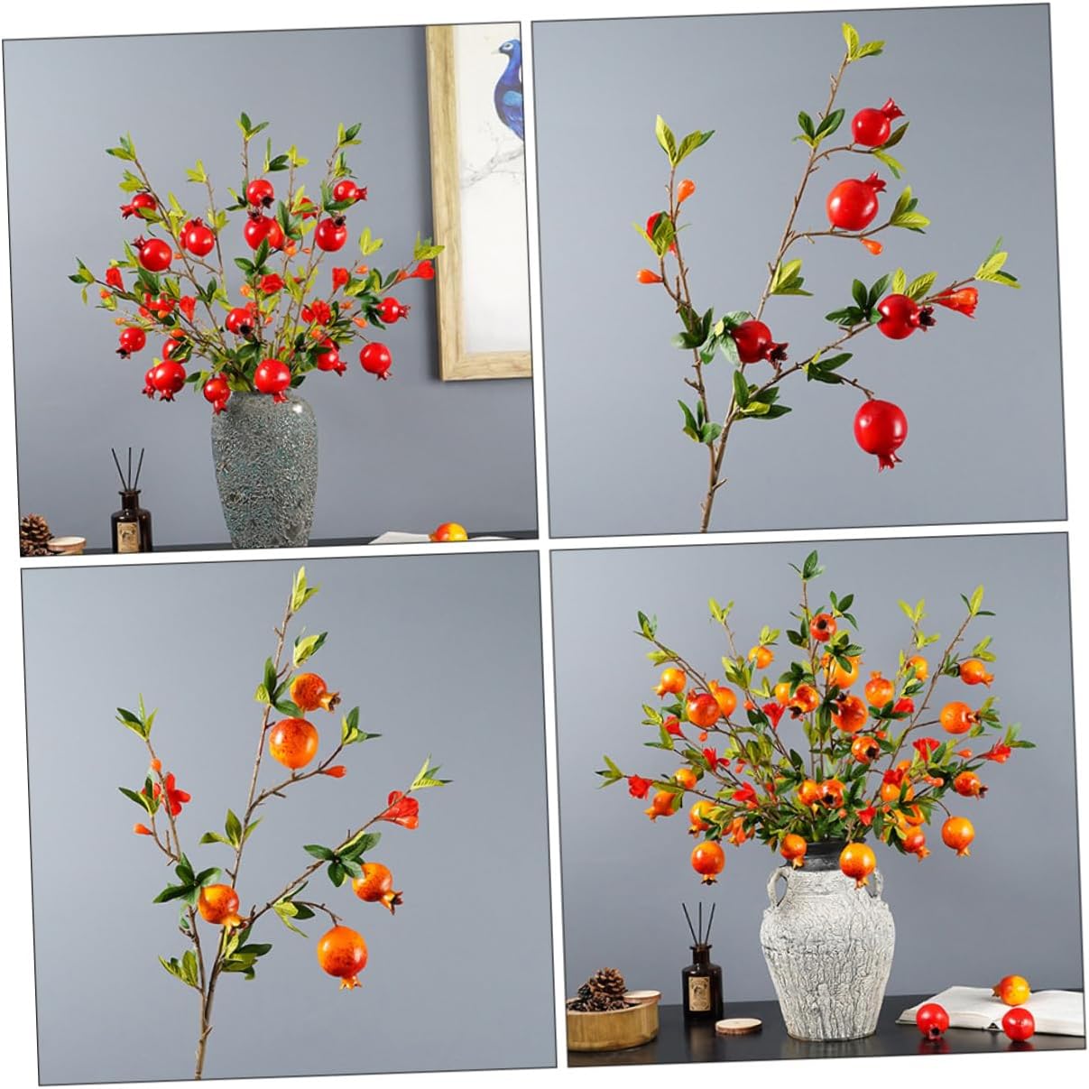 Garneck Faux Pomegranate Branches Thanksgiving Centerpiece Red Stems Artificial Floral Stems Home Decor