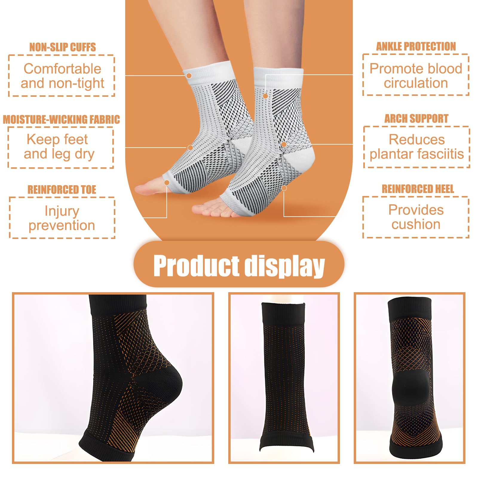 CIYIN Calcetines de Compresion, 4 Calcetines de Compresión Ortopédicos, Calcetines Compresion para Hombre Y Mujer, Soporte Tobillo Elástico, para Fascitis Plantar