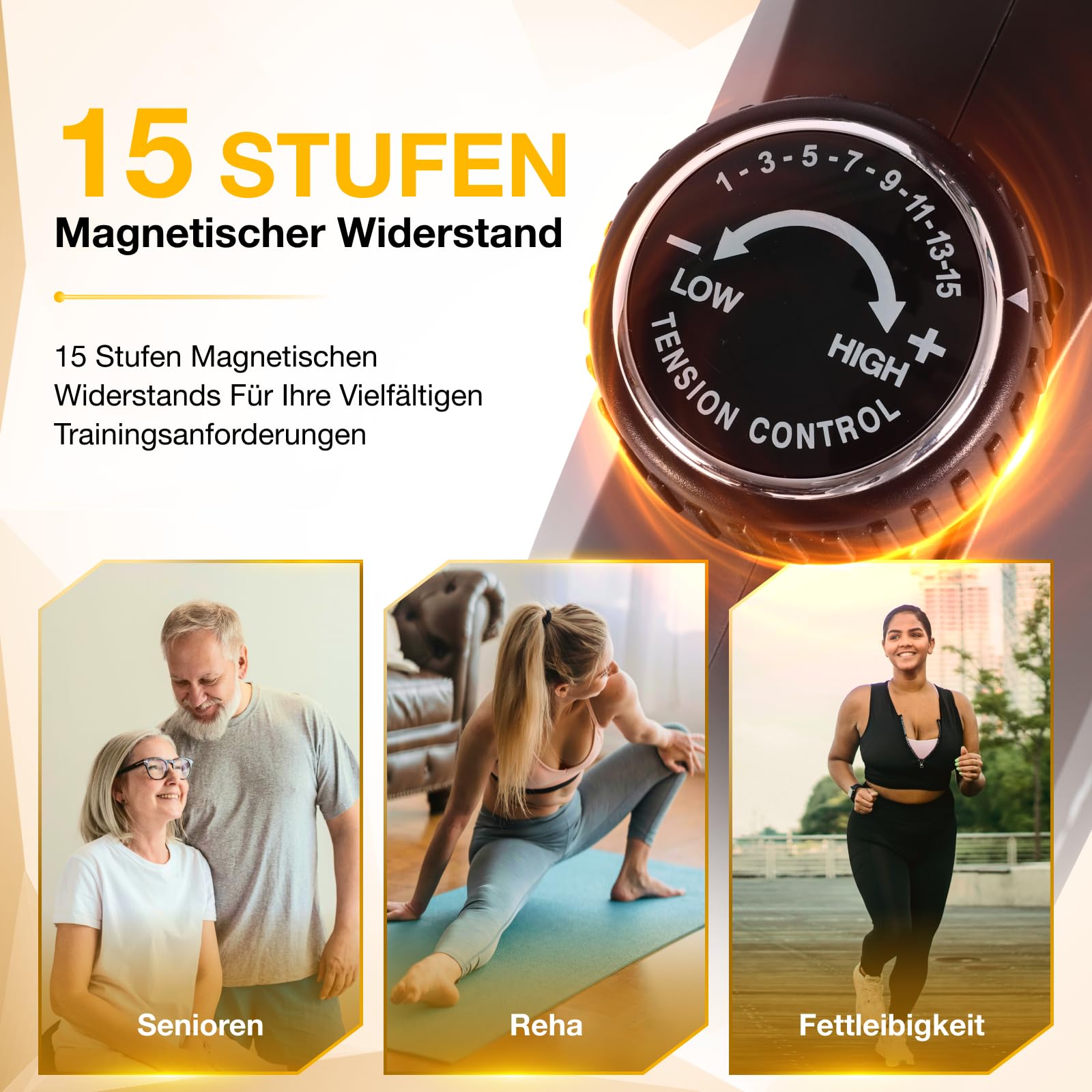 Ergometer Liege- Heimtrainer mit Magnetbremse, Pulssensoren und LCD-Display, 15 Widerstandsstufen, Sitzergometer mit Rückenlehne für Senioren Durable Build with Multiple Settings