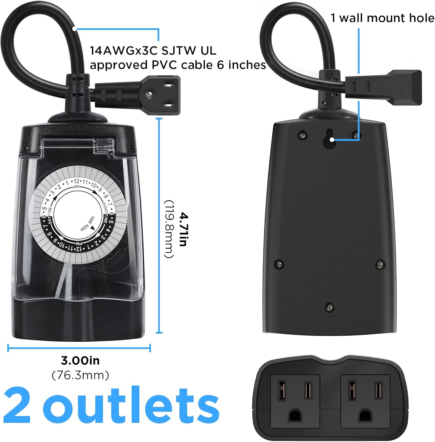 Dimensions and mounting hole of the G-ELEK outdoor timer