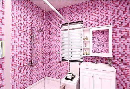 Amazon Co Jp 壁紙 Pvc防水自己粘着壁紙 キッチン耐油浴室トイレウォールステッカー ブルーモザイク模造タイルパターンステッカー Color Pink Dimensions 10m X 40cm Diy 工具 ガーデン