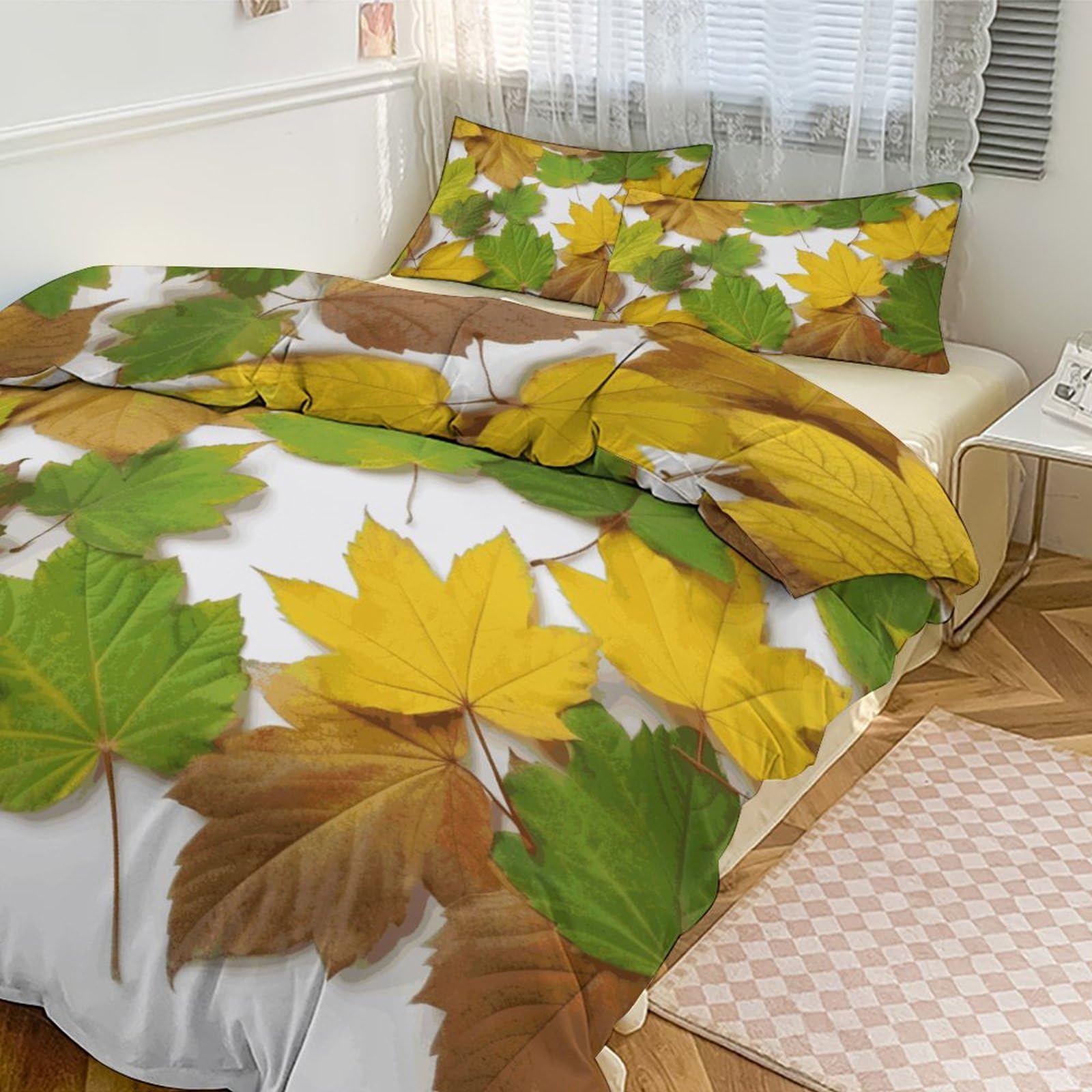 Parure de lit 3 pièces motif feuilles mignonnes pour le confort de la maison et de l'hôtel