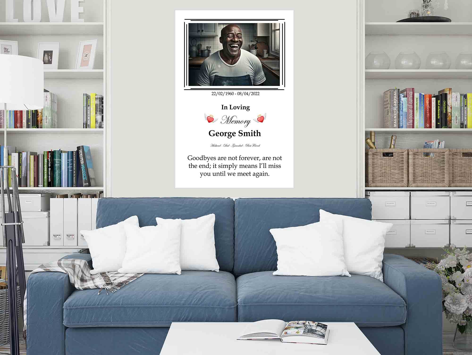 Artley Prints - Personalisierte Leinwandbilder im Hochformat, Weiß, Gedenk, Trauerkunstwerk | Wandbehang für Zuhause, Wohnzimmer, Schlafzimmer, groß, 86 x 61 cm, A1