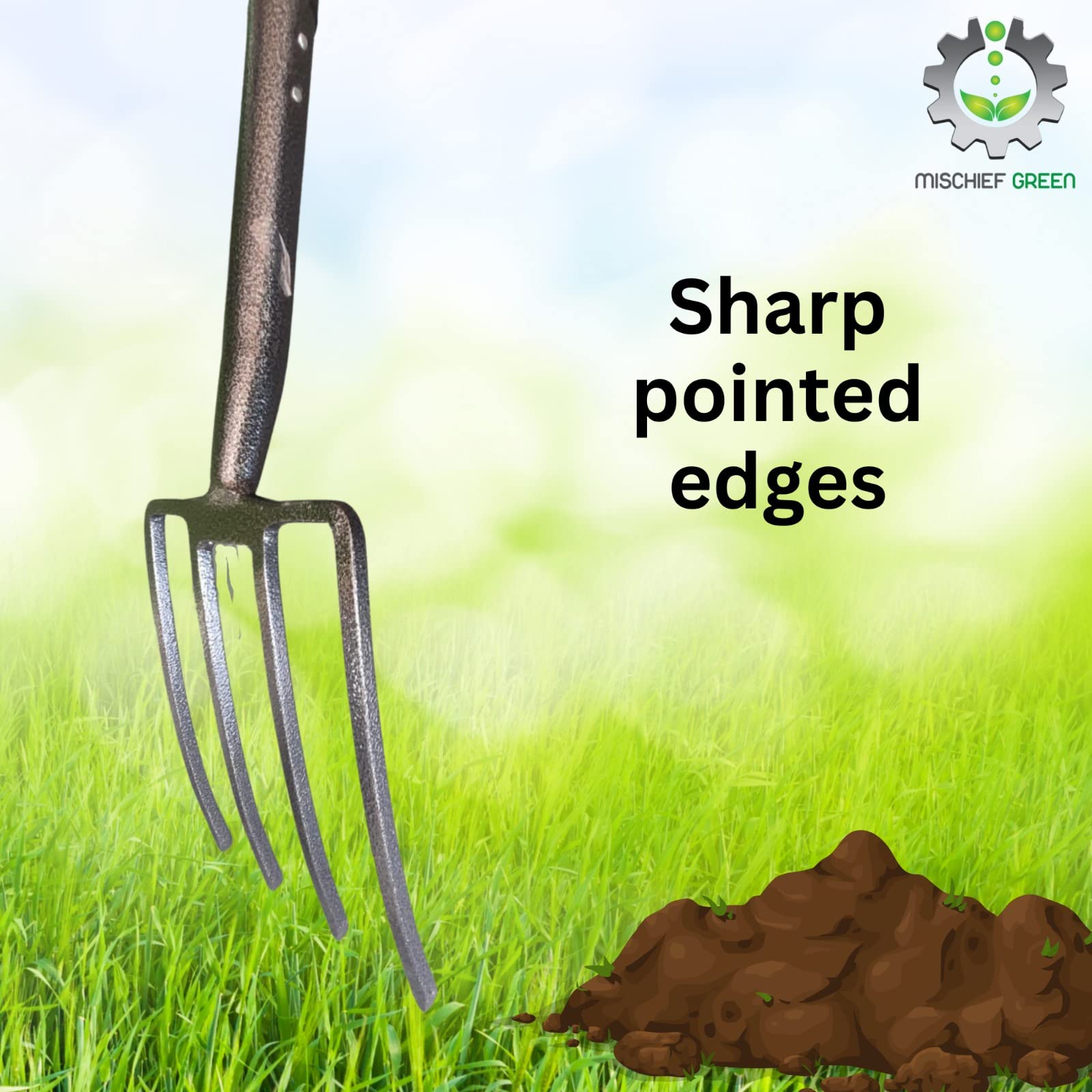 Mischief Green Digging Fork, 40 inch Long Handle Made of Heavy Quality Iron Metal, 4 Teeth Digger | Digging Bar - Image 5 thumbnail