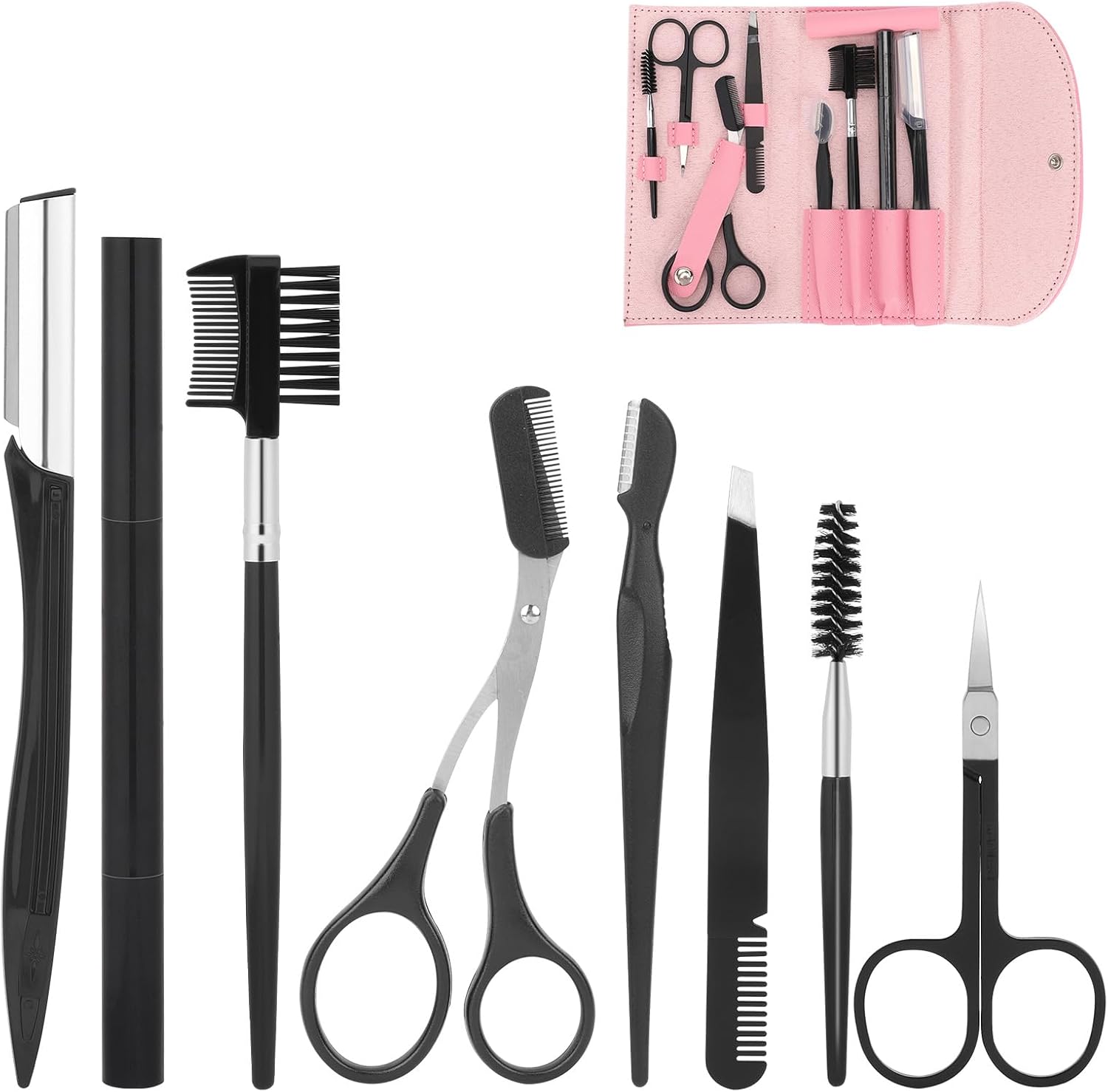 8Pcs Professional Eyebrow Shaping Grooming Kit with Leather Bag, Eyebrows Grooming Set for Women, Eyebrow Trimmer Kits, Eyebrows Scissors With Comb, Eyelash Tool Kit, Beauty Tools Set for Women&Men