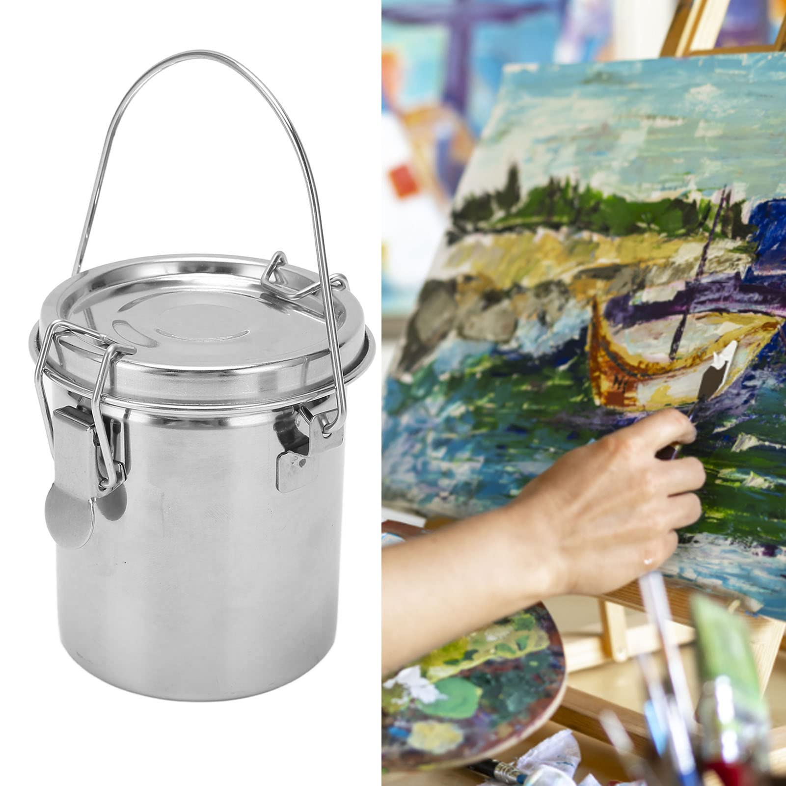 Paint Brush Washer, Stainless Steel Artist Oil Paint Brush Washer, with Lid and Filter Screen for Oil Painting, Airtight Brushs Cleaner for Painting