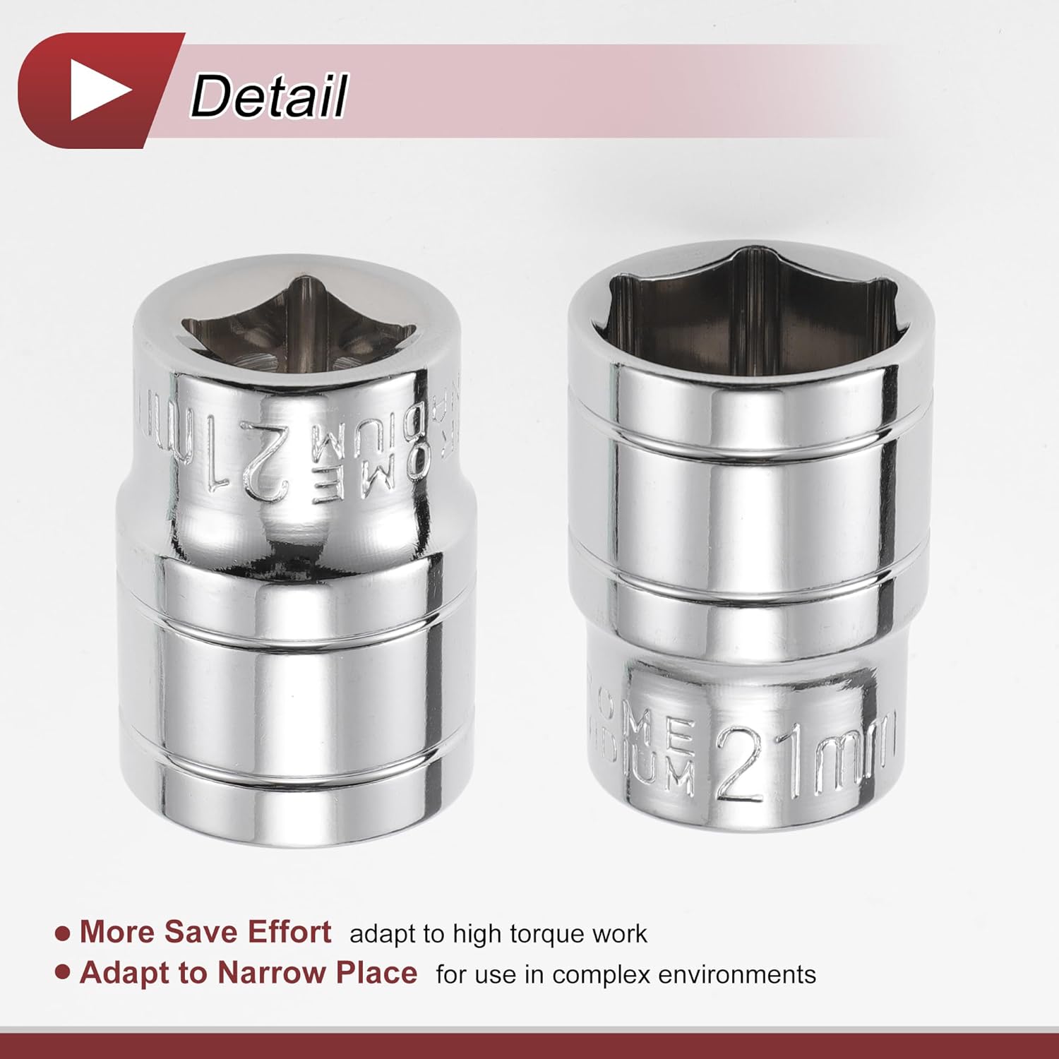 1pcs Impact Socket Durable Hardware Tool 38mm Silver Tone Chrome Vanadium Steel 6 Point 21mm for Car Motorcycle Dirtbike Repair Shallow 1/2 Inch Drive