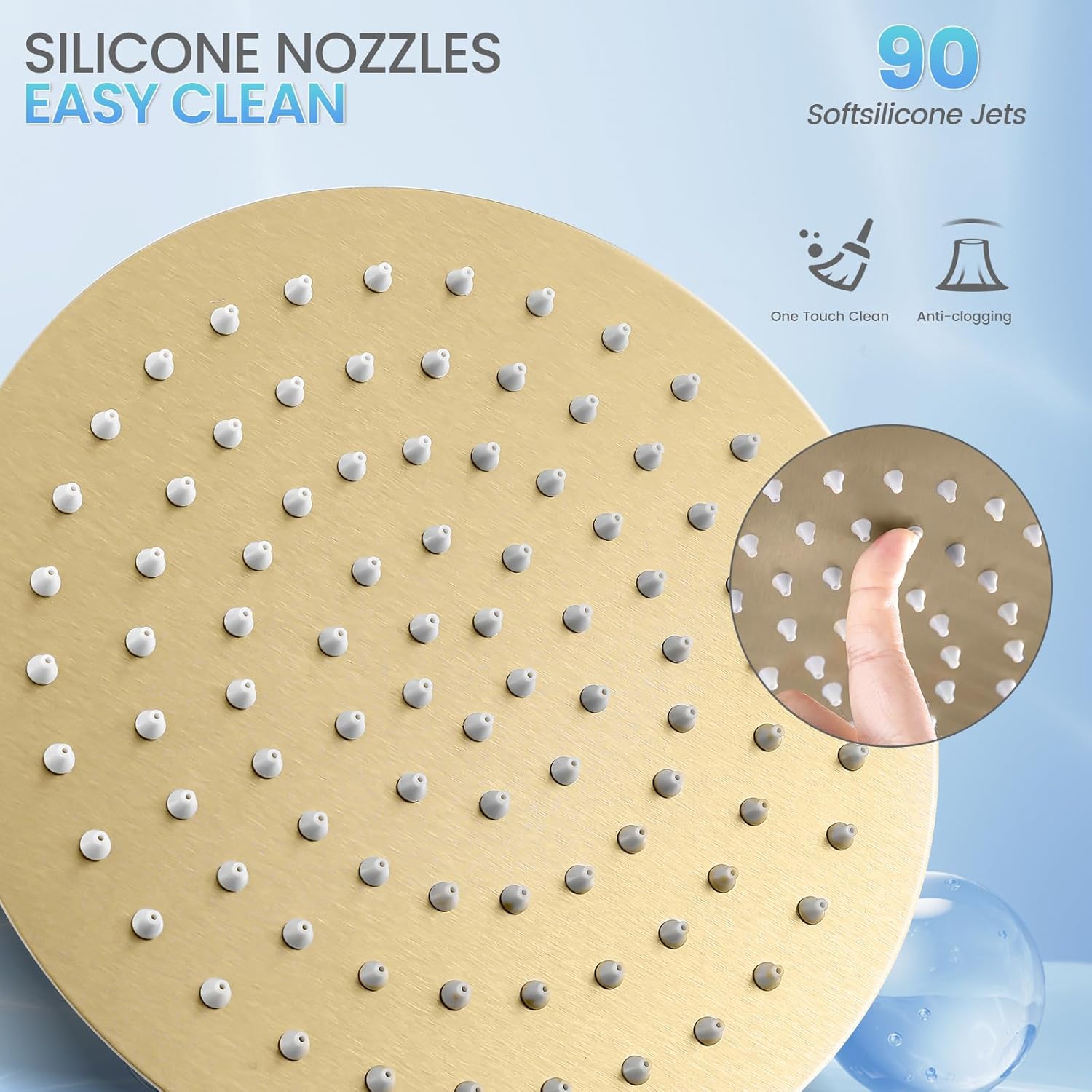 Round Shower Head Rain Shower 20 cm Gold, Rain Shower Head 8 Inches, 304 Stainless Steel Shower Durable, Self-Cleaning, 90 Anti-Clogging Silicone Nozzles