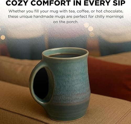 Miniatura 6 de Hand Warmer Mug, Ceramic and Hand Painted - Contoured Pocket will Hold Warmth From The Heat Of Your Drink - Keep Your Fingers Warm, Comfy Handwarmer