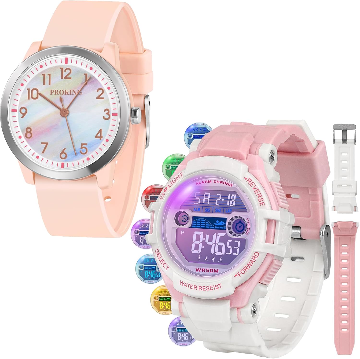 Kids Analog and Digital Watches for Boys Teen Girls, 7 Color Lights Waterproof Sports Watch for Kids with Stopwatch Alarm and Analog Watch, Great Present for Girls Ages 5-18 Teenagers