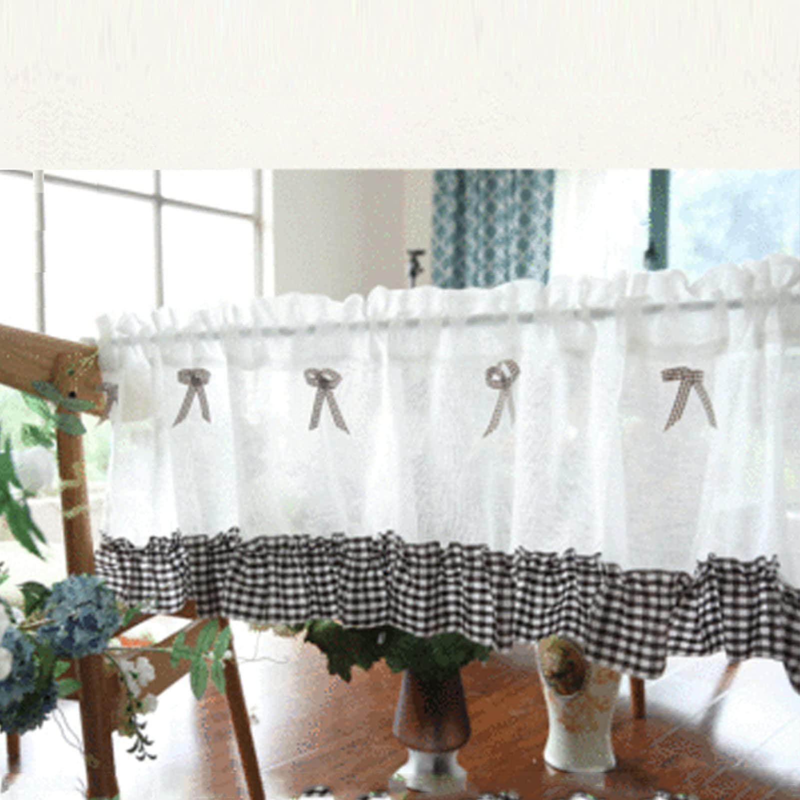 Voile dentelle rideau de cuisine LUNEZY occultant léger contre le vis-à-vis de cuisine et balcon
