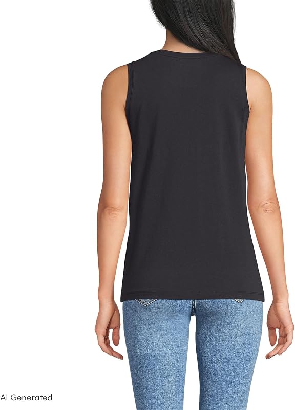 Lands' End Women's Petite Supima Cotton Crew Neck Tank Small Black image 2