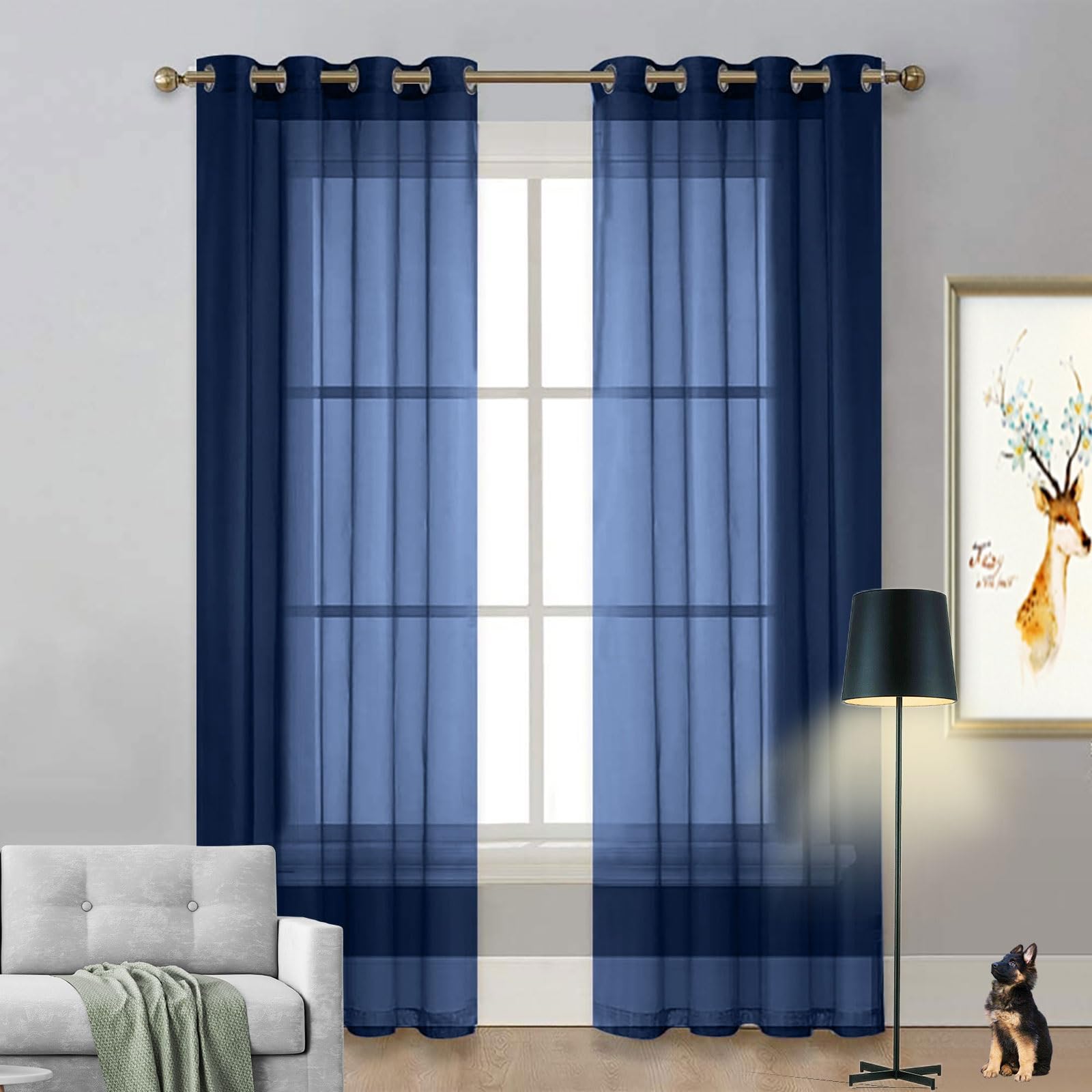 LIUNADM Voile Curtains, Room Darkening Curtains 125 x 65 cm Light Filtering, Thermal Insulated Super Soft Thermal Insulated Window for Bedroom, Kitchen, Nursery, Navy Blue — image 1