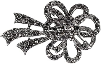 Black Rhinestone Alloy Brooch for Women Vintage Antique Silver Rhinestone Brooch Pin Alloy Scarf Brooch Accessory for Clothing Decoration (2041)