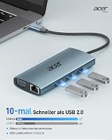Acer 9-in-1 USB-C Hub Dokkoló, 4K HDMI, VGA, 3xUSB 3.0, Gigabit Ethernet, 100W PD, SD/TF Kártyaolvasó, Alumínium Adapter iPhone/MacBook/iPad 6