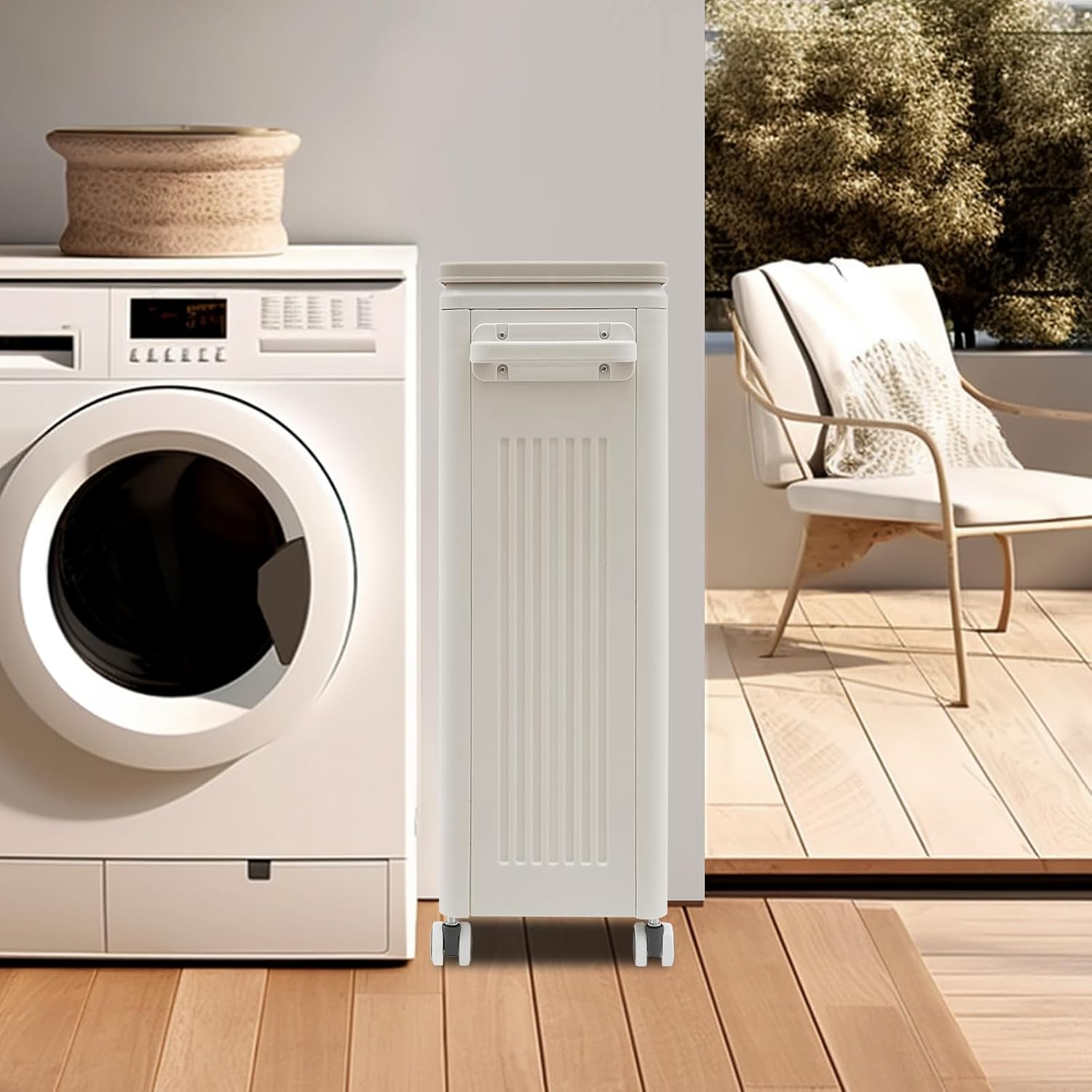 Storage Basket, Laundry Hamper with Lid, Rolling Storage Bin with Wheels, Plastic Clothes Organizer, Dual-Opening Design, Lockable Casters, Space-Saving for Bedroom, 48L/12.68Gal, 19x8.4x26.4in