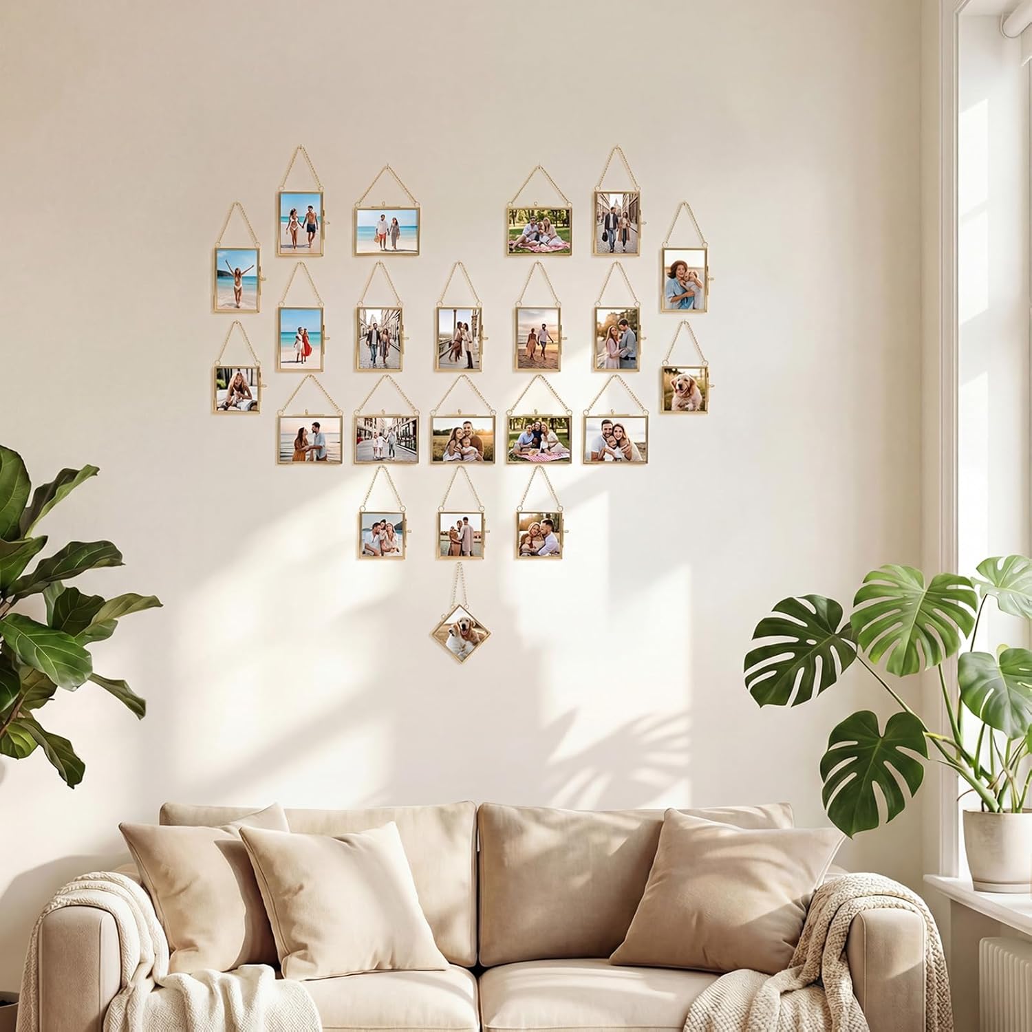 BABUFINE 20 PCS Mini Pressed Flower Frames with Tweezers for Dried Flowers Plants, Wall Hanging Double Glass Pressed Flower Small Film Photo Frame with Chain for Wall Decor,(3.5x 2.5inch/3x3inch)Gold,Only Frame