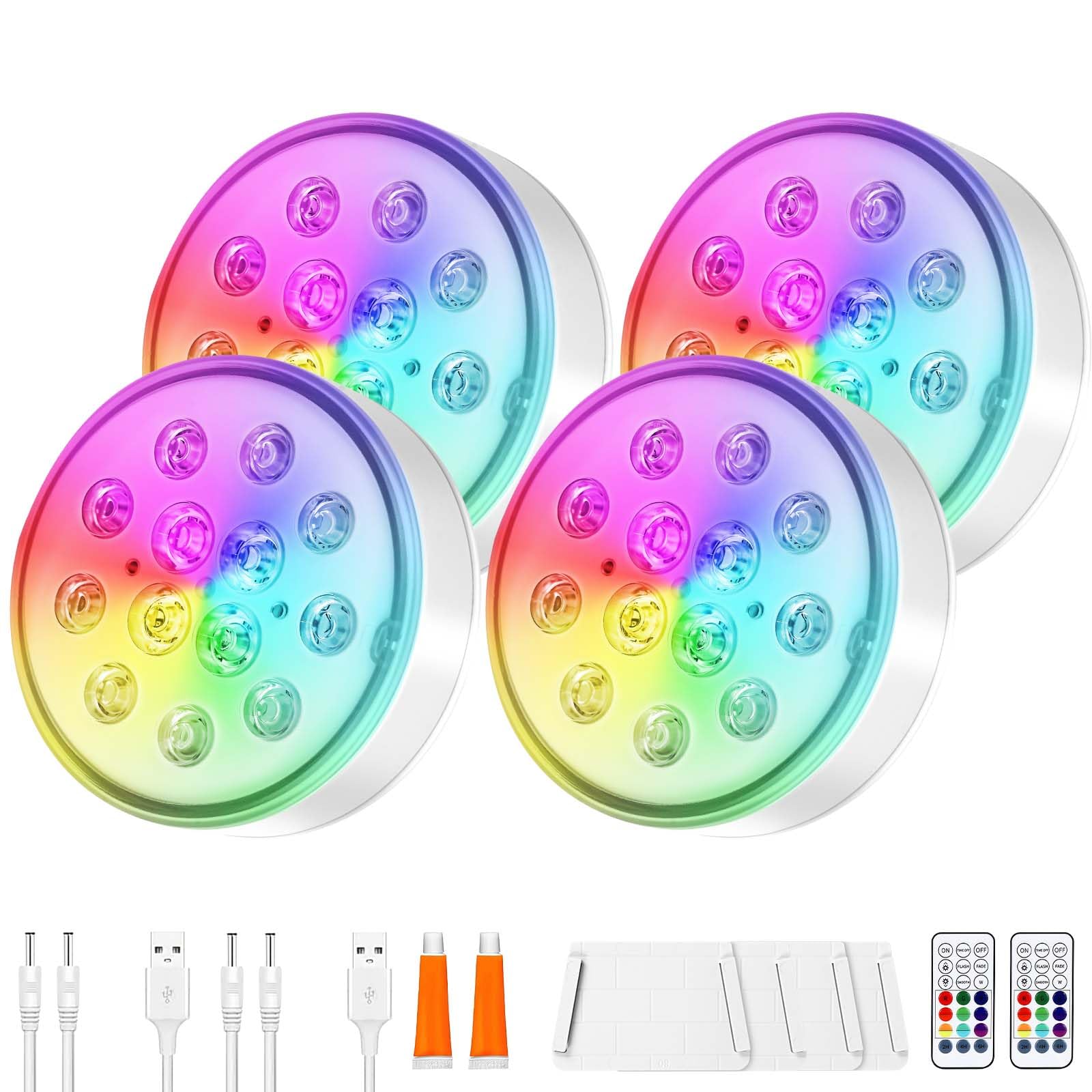 vsshe Pool Lights 4 Pack Rechargeable with Remote, IP68 Waterproof 16 Colors