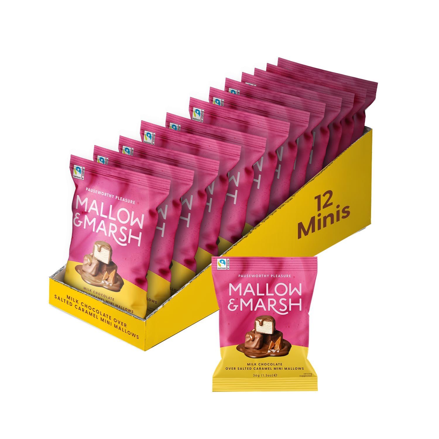 Mallow & MarshMilk Chocolate over Salted Caramel Mini Mallows – Multipack 12 x 36g