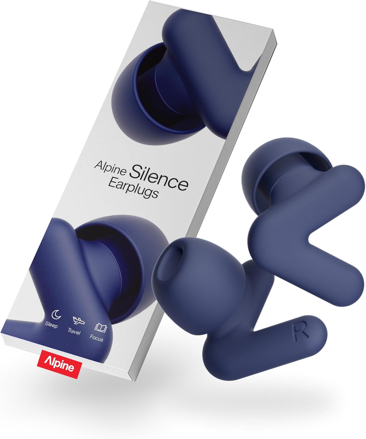 Alpine Silence Ear Plugs for Sleep, Focus & Travel – Comfortable, Travel Essential, Noise Cancelling Ear Plugs, V-Shape Snug Fit & Soft Oval Tips, 4 Sizes XS/S/M/L, Reusable Ear Plugs – Midnight Blue