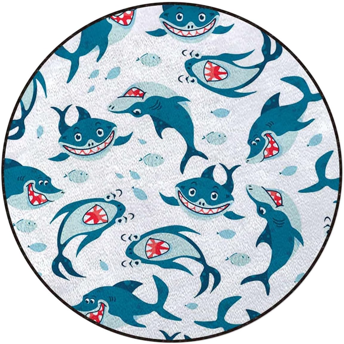 Blue Round ​Rug Nursery Rug for Bedroom Playroom Non Slip Educational Playmat Round Circle Carpet Mix of Colorful Predators Dangerous Nature Diameter 47.2 in