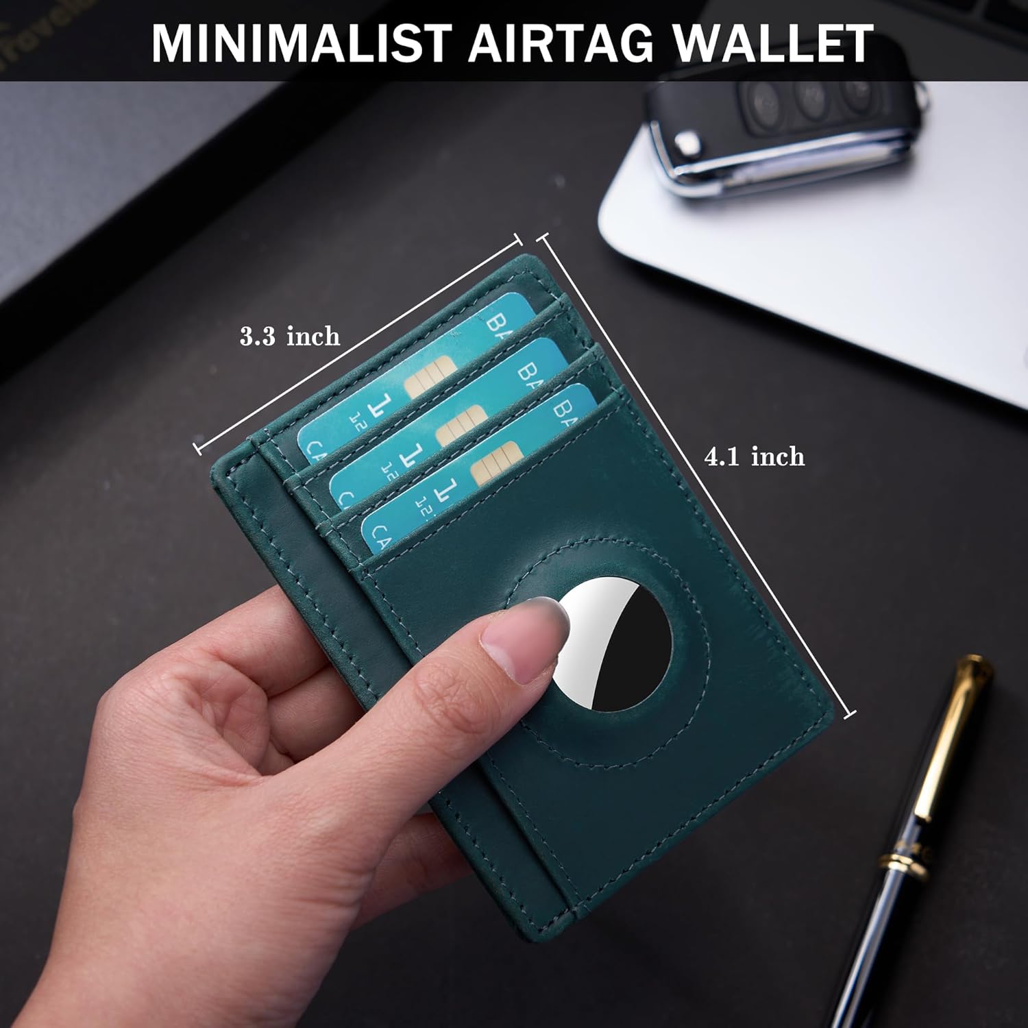 Hawanik Wallet with Airtag Holder Genuine Leather Wallets Slim Minimalist Card Holder RFID Blocking Card Wallet Compatible with AirTag - Image 3