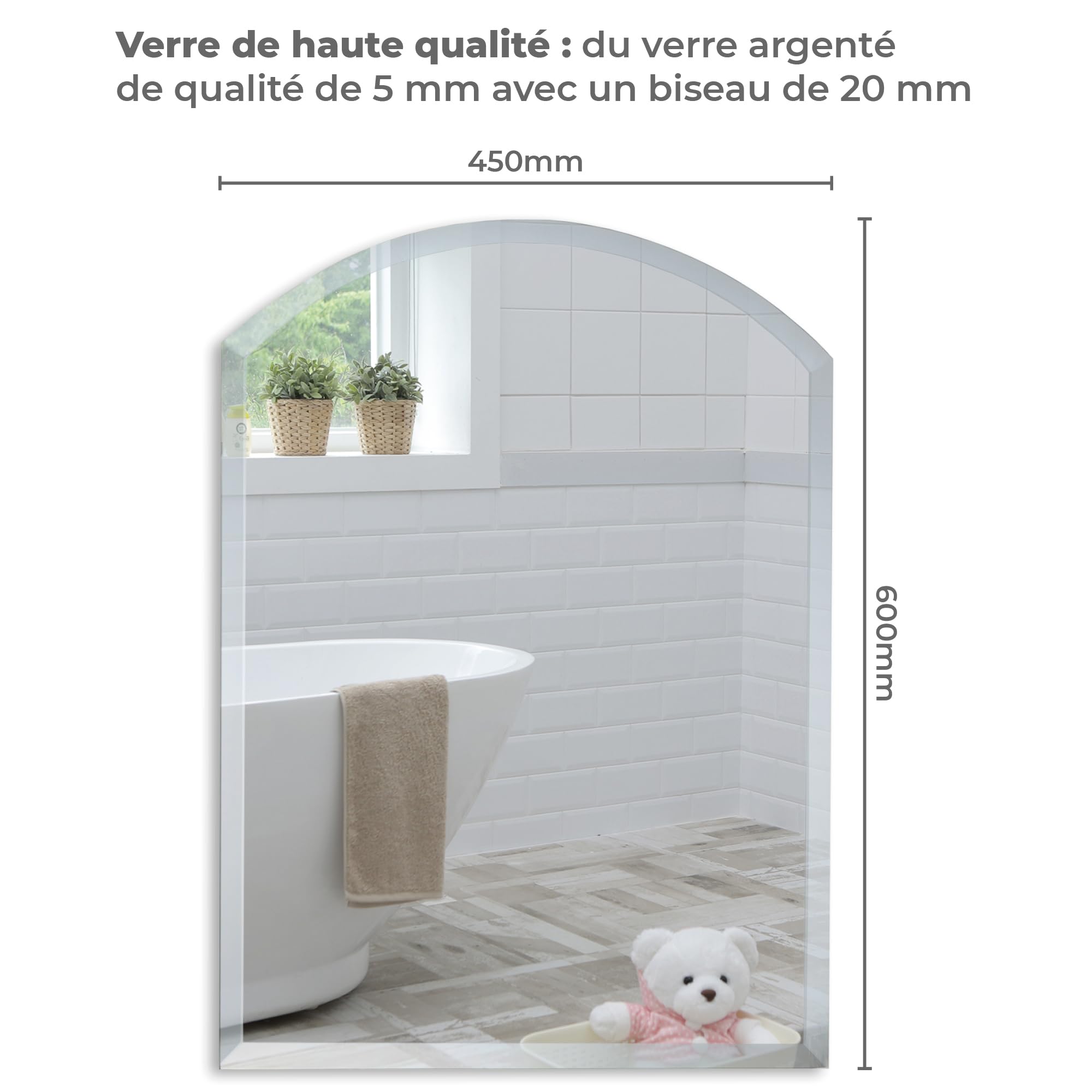 Mood® Specchio da Parete ad Arco per Bagno, Senza Cornice, Specchiera per Ingresso, Corridoio, (60cm X 45cm)