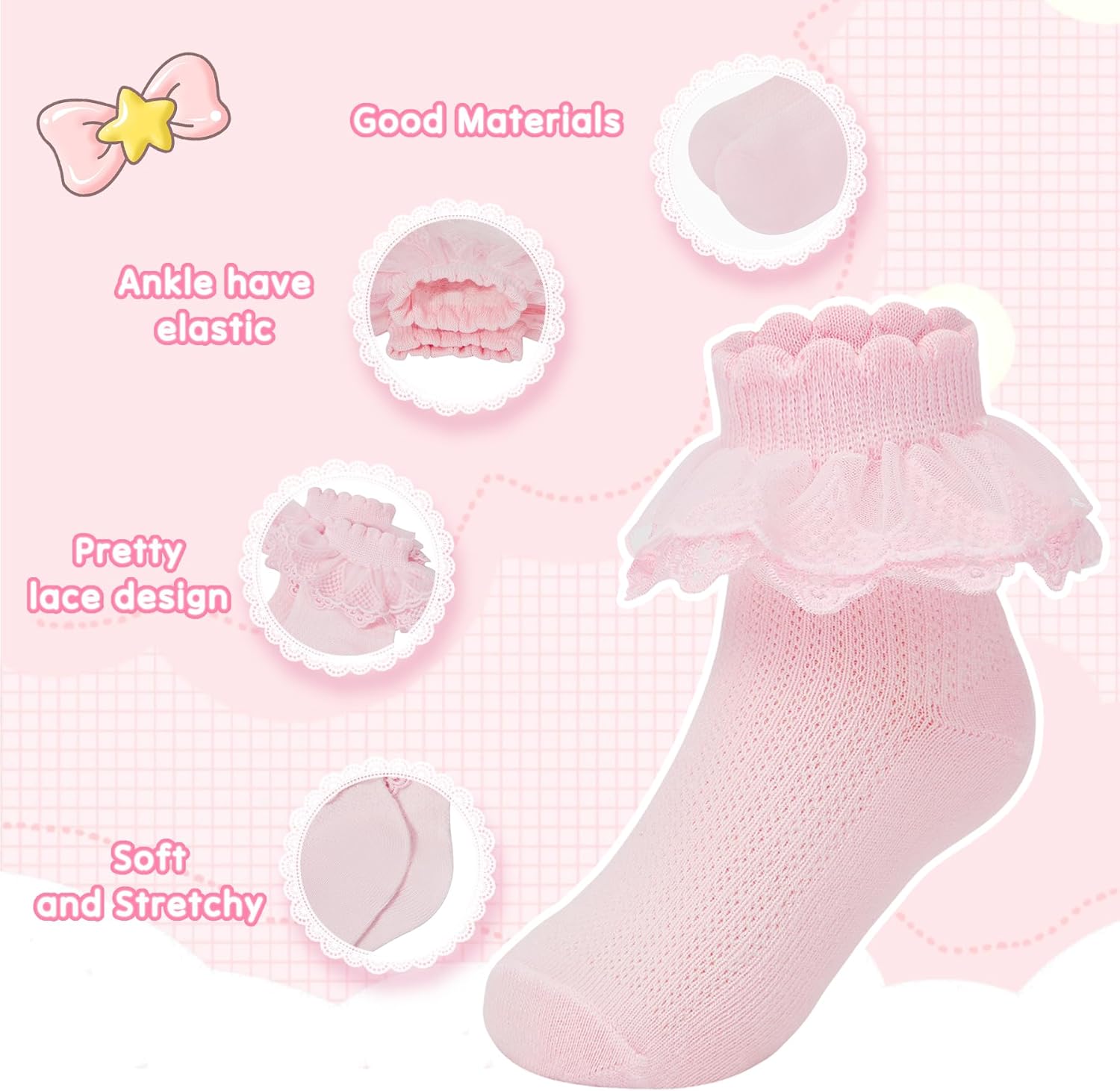 Zando Ruffle Socks for Girls 4-8 Years - Soft Cotton Lace Frilly Socks for Dress School Uniform - Image 3