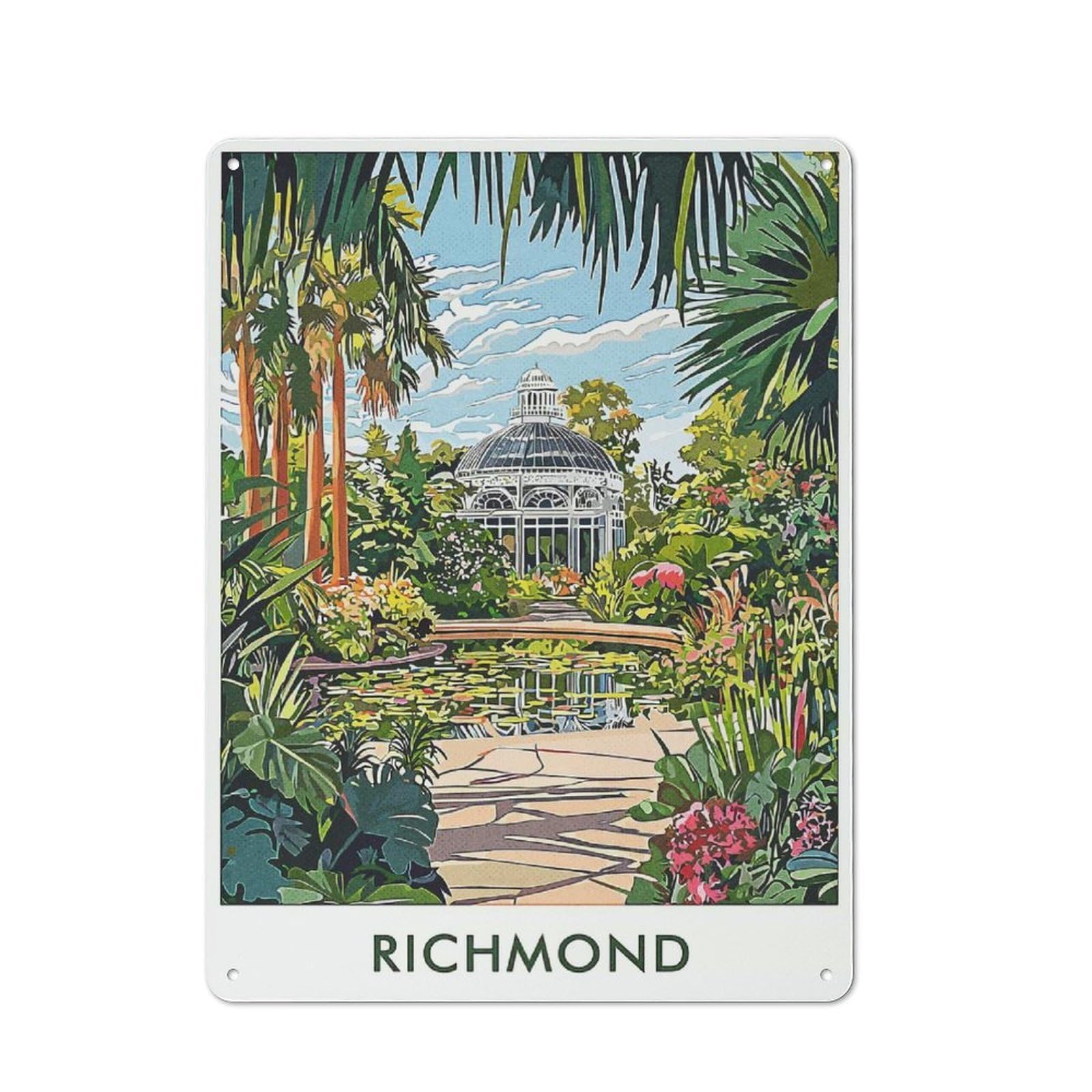 Junmoney Style-16 Rustic Richmond Botanical Garden Rustic Tin Sign 40X30cm, Porch Wall Decor For Greenhouse, Garden Room, Cafe Or Entryway