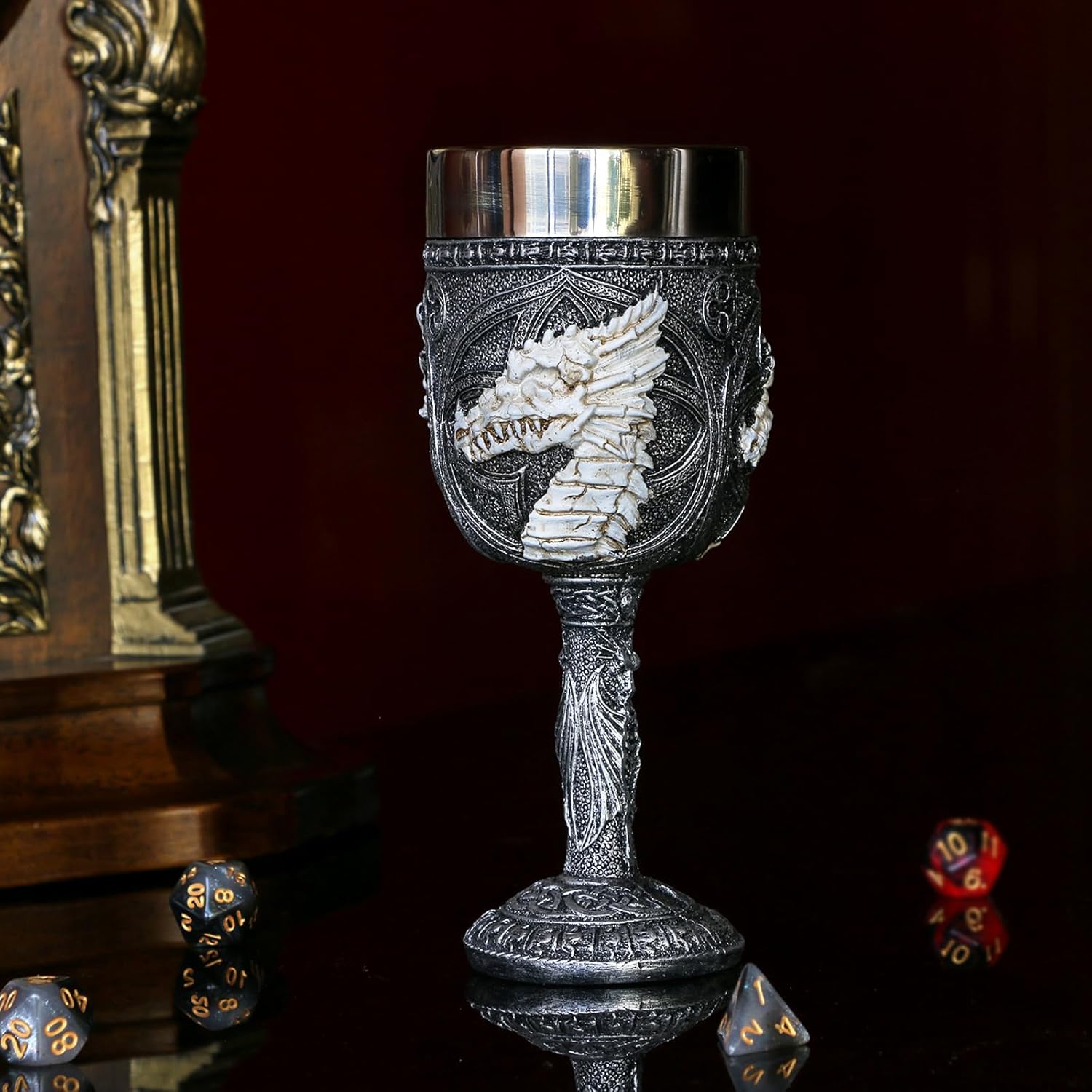 alikiki Medieval Skull GOT Dragon-Goblet - 7oz D&D Wine Goblets Chalices Dungeons and Dragons Gift Gothic Party Decor Father Day Birthday Stainless Steel Drinking Cups