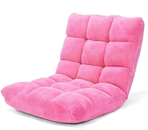 KOMFOTT Tumbona de palacio ajustable de 14 posiciones con soporte trasero, silla de juegos, tumbona de meditación, sala de estar, rosa