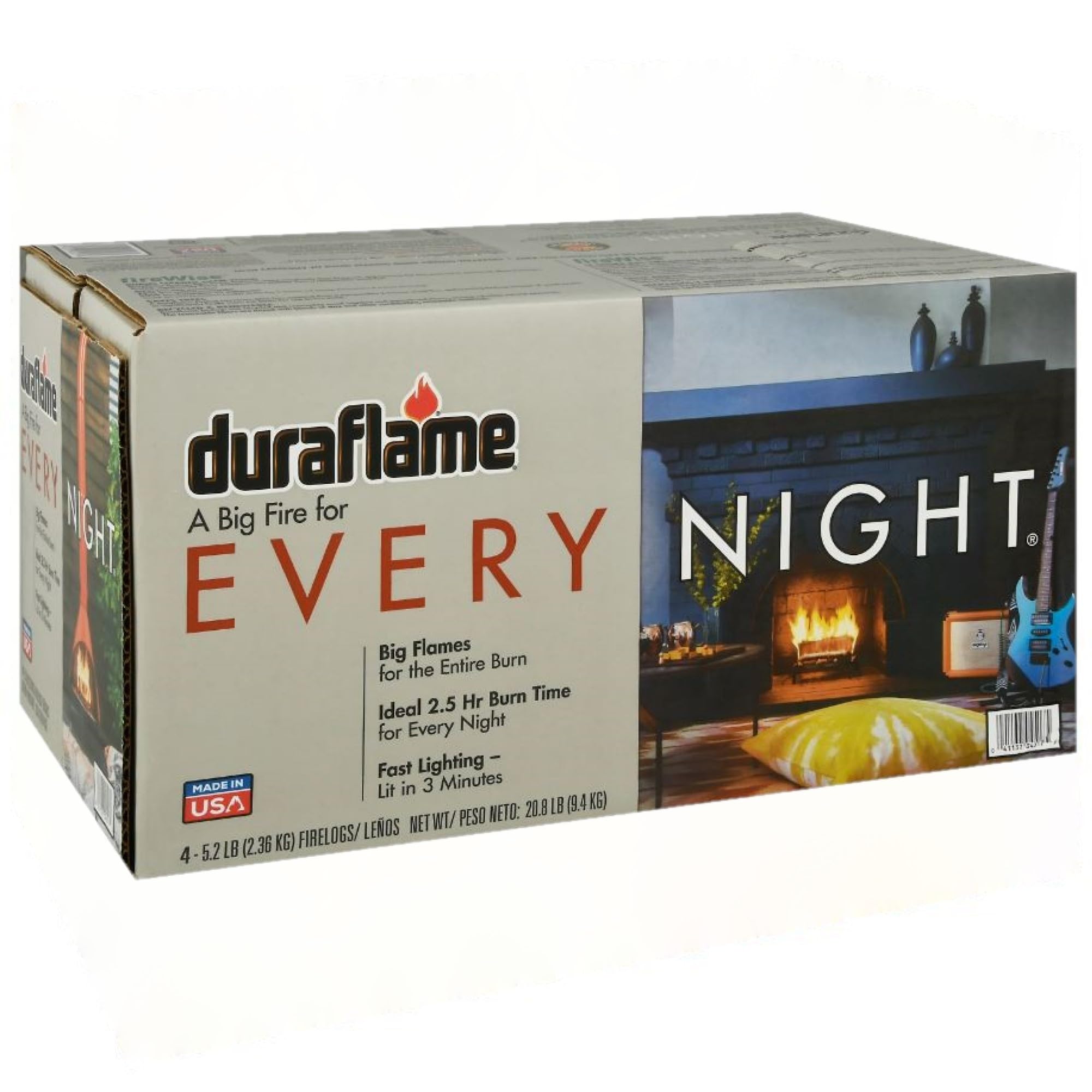 Duraflame Every Night Firelogs, 5.2lb (Pack of 4) - 2.5 Hour Burn Time, Larger and Brighter Flames, Use for Indoor Fireplaces, Fire Pits, or Campfires, 1