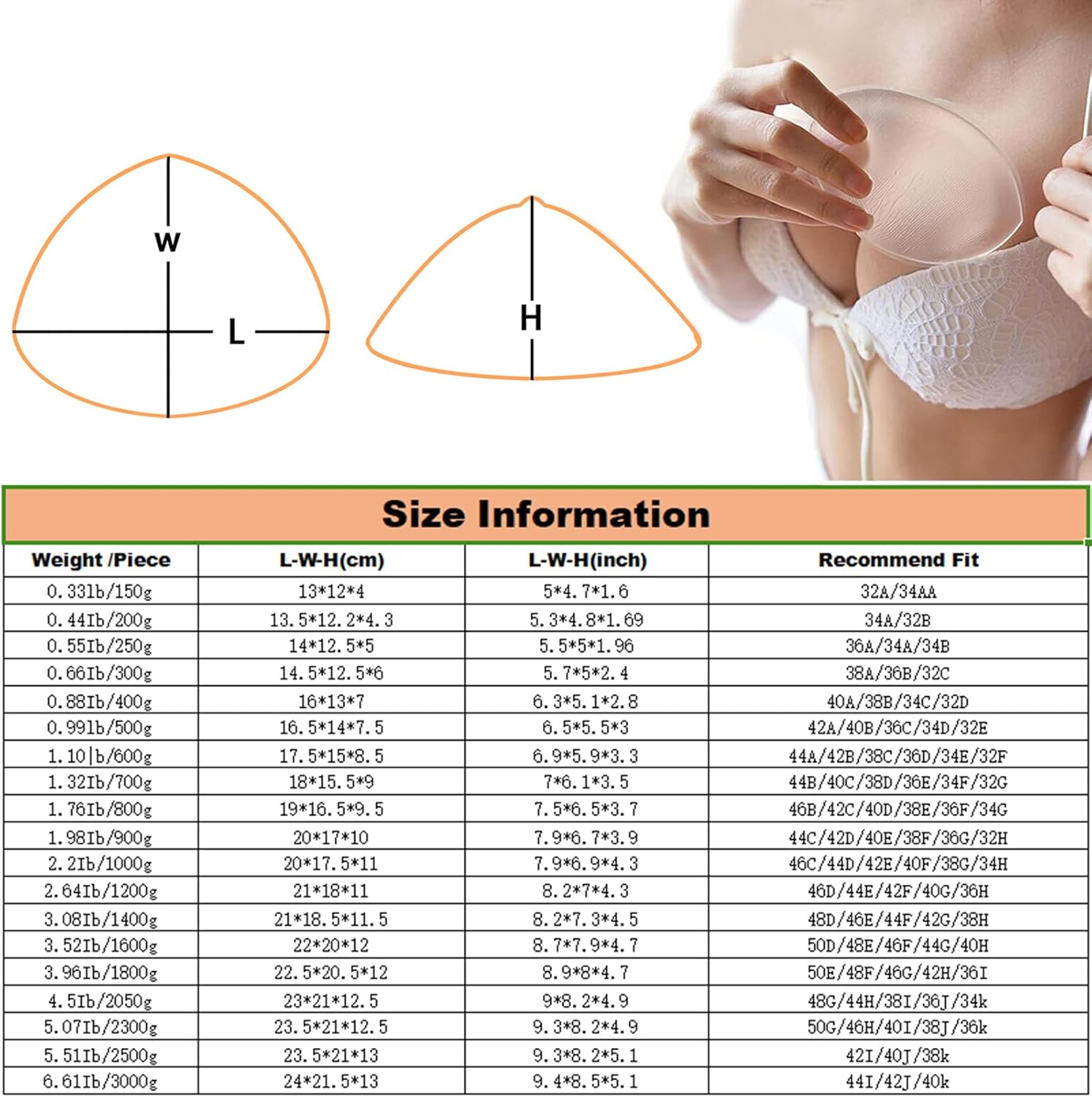 Triangle Shape Self-Adhesive Silicone Transparent Breast Forms Fake Boobs Mastectomy Prosthesis Bra Pad Enhancers for Crossdresser(2000g/pair, Transparent)