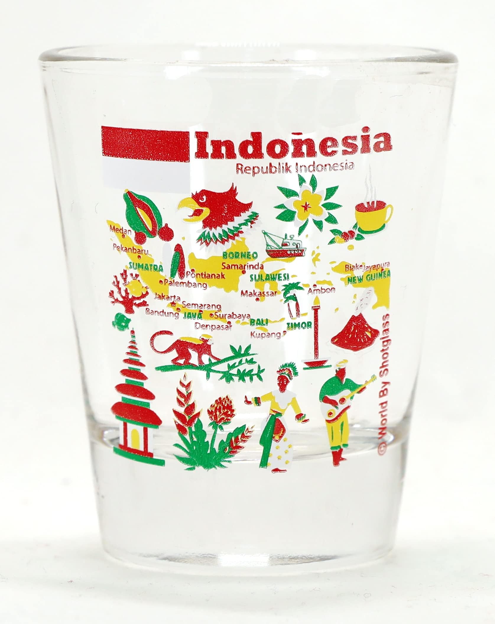 World By Shotglass Indonesia Landmarks and Icons Collage Shot Glass