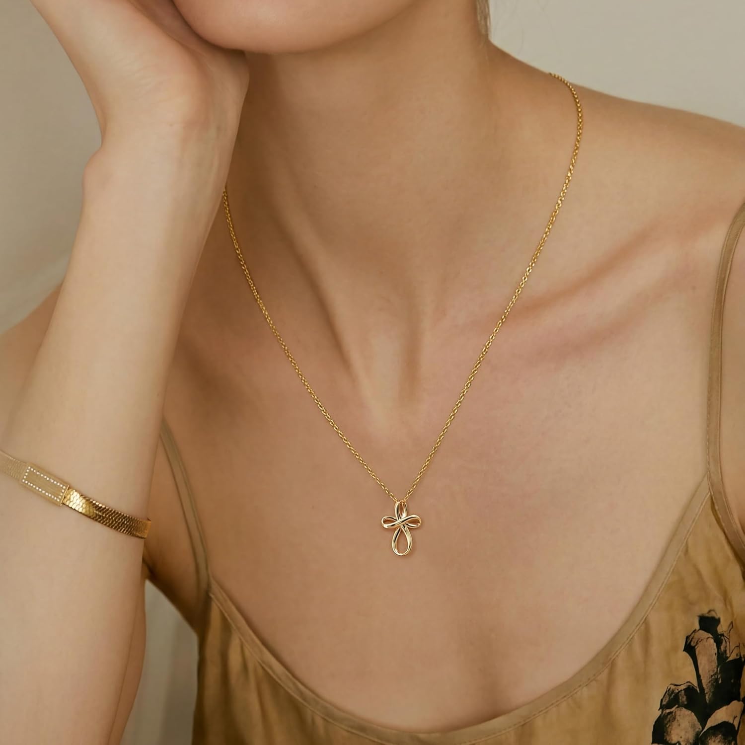 ADII Cross Necklace for Women Gold Cross Necklaces for Women 14K Gold Cross Chain Necklace for Womens Crosses Pendant Unique Flowing Twisted Design Gold Crosses 20 MM Pendant Chain 18 Inch
